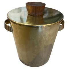 1970s Mid-Century Modern Brass and Wood Italian Ice Bucket or Wine Cooler