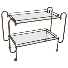 1970s Mid-Century Modern Brass Bar Cart with Two Glass Shelves