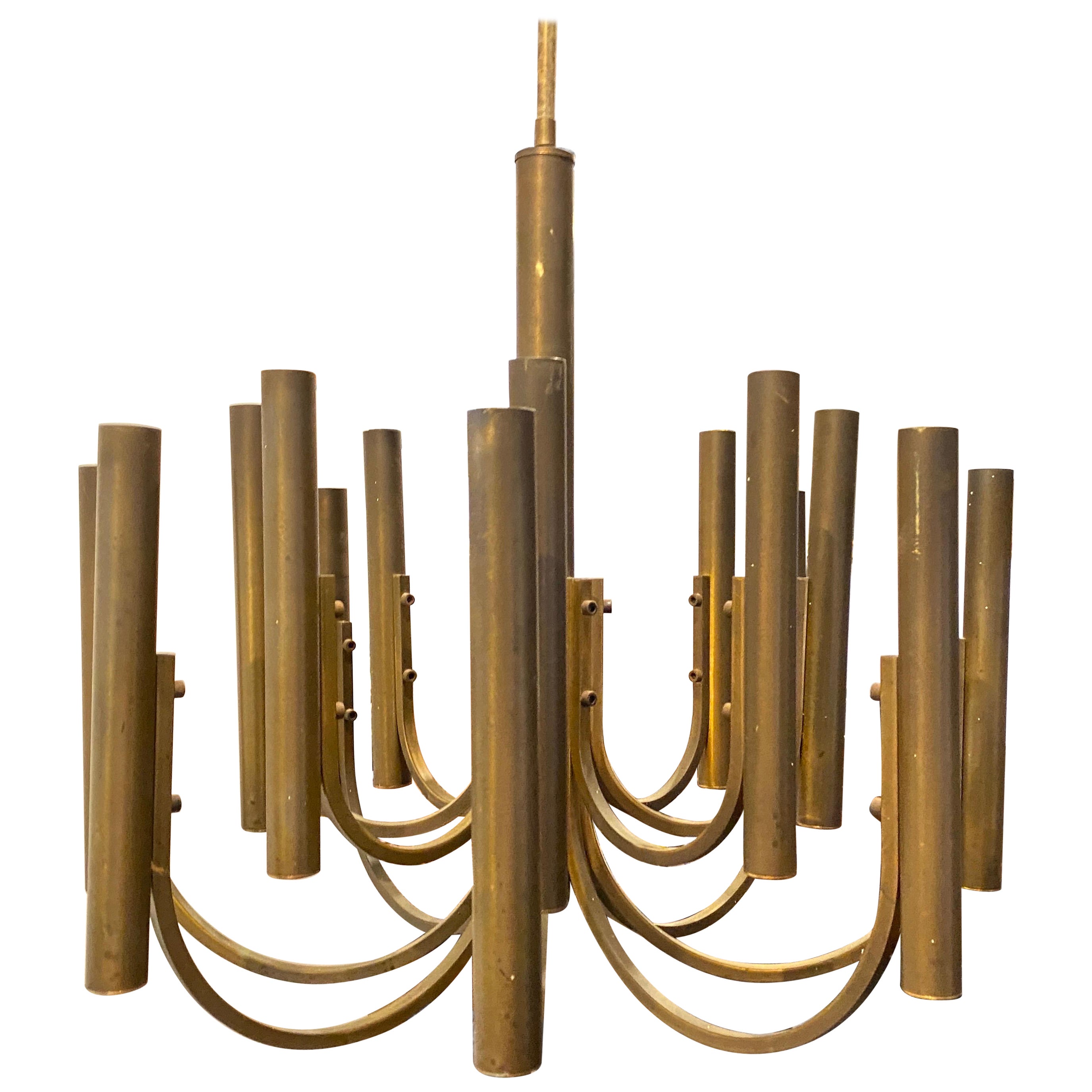 Lustre en laiton moderne du milieu du siècle dernier de Gaetano Sciolari, années 1970