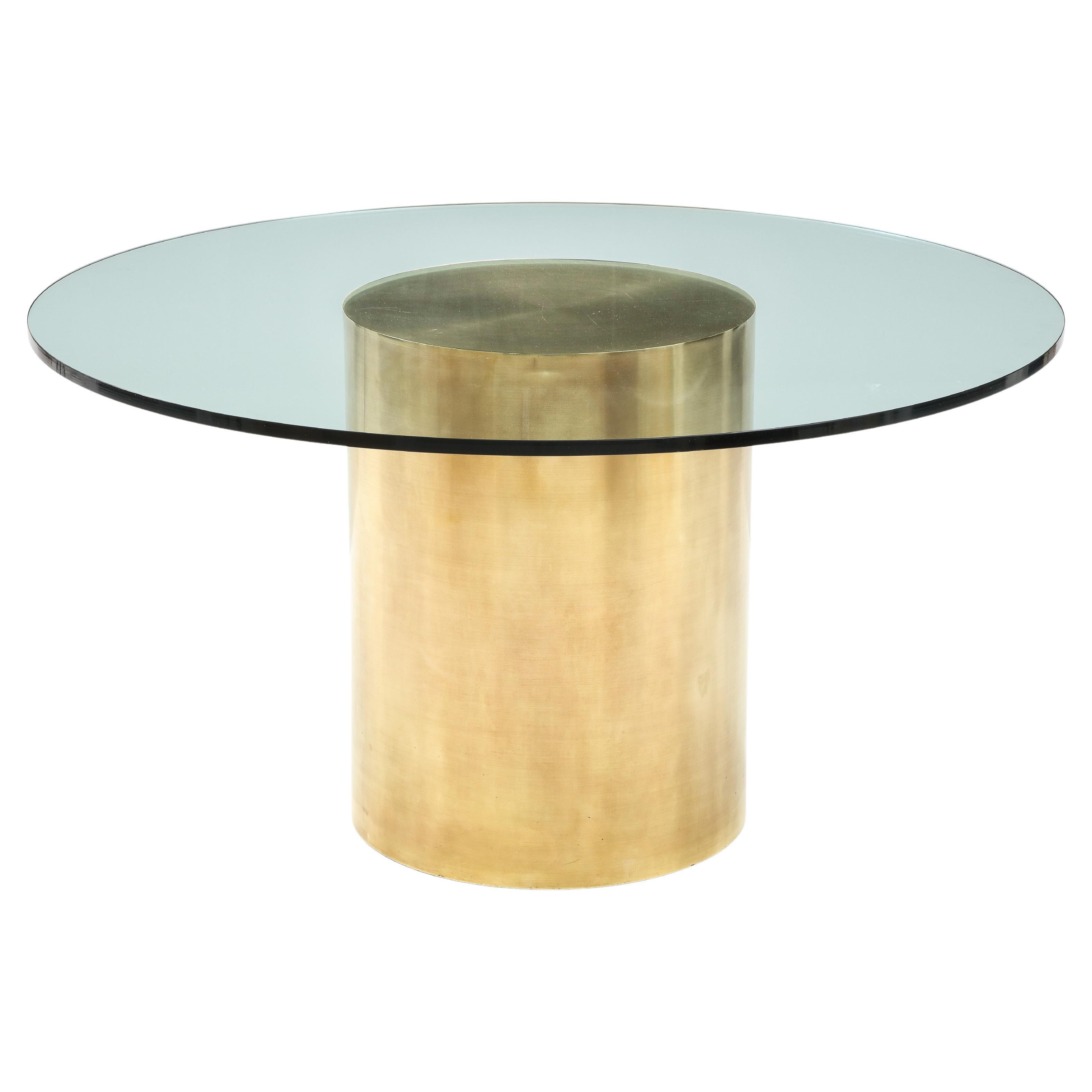 1970's Mid-Century Modern Brass Drum Dining Table Attributed To Brueton For Sale