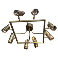 1970s Mid-Century Modern Brass Italian Chandelier in the style of Stilnovo