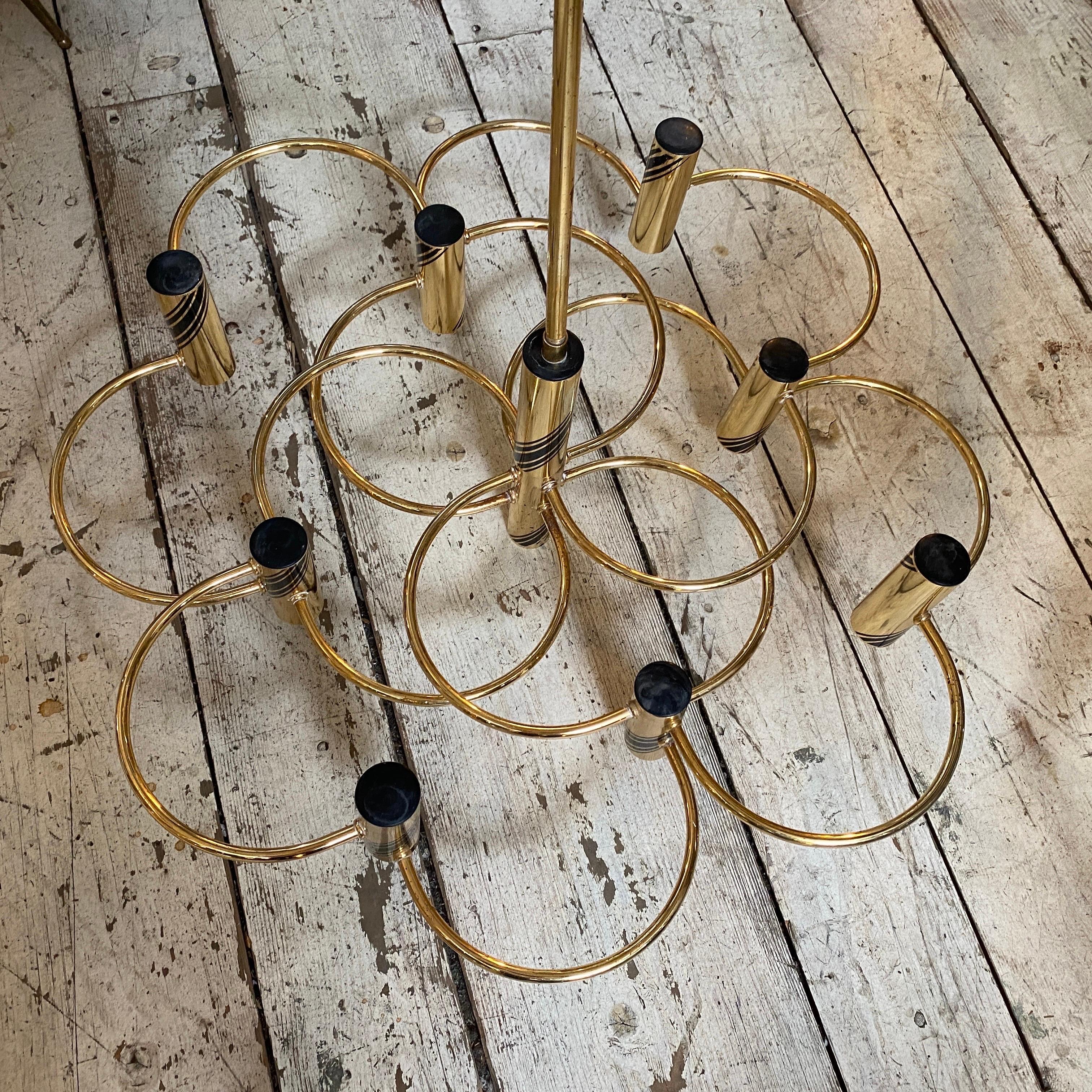 1970s Mid-Century Modern Brass Italian Chandelier or Ceiling Light by Sciolari For Sale 5