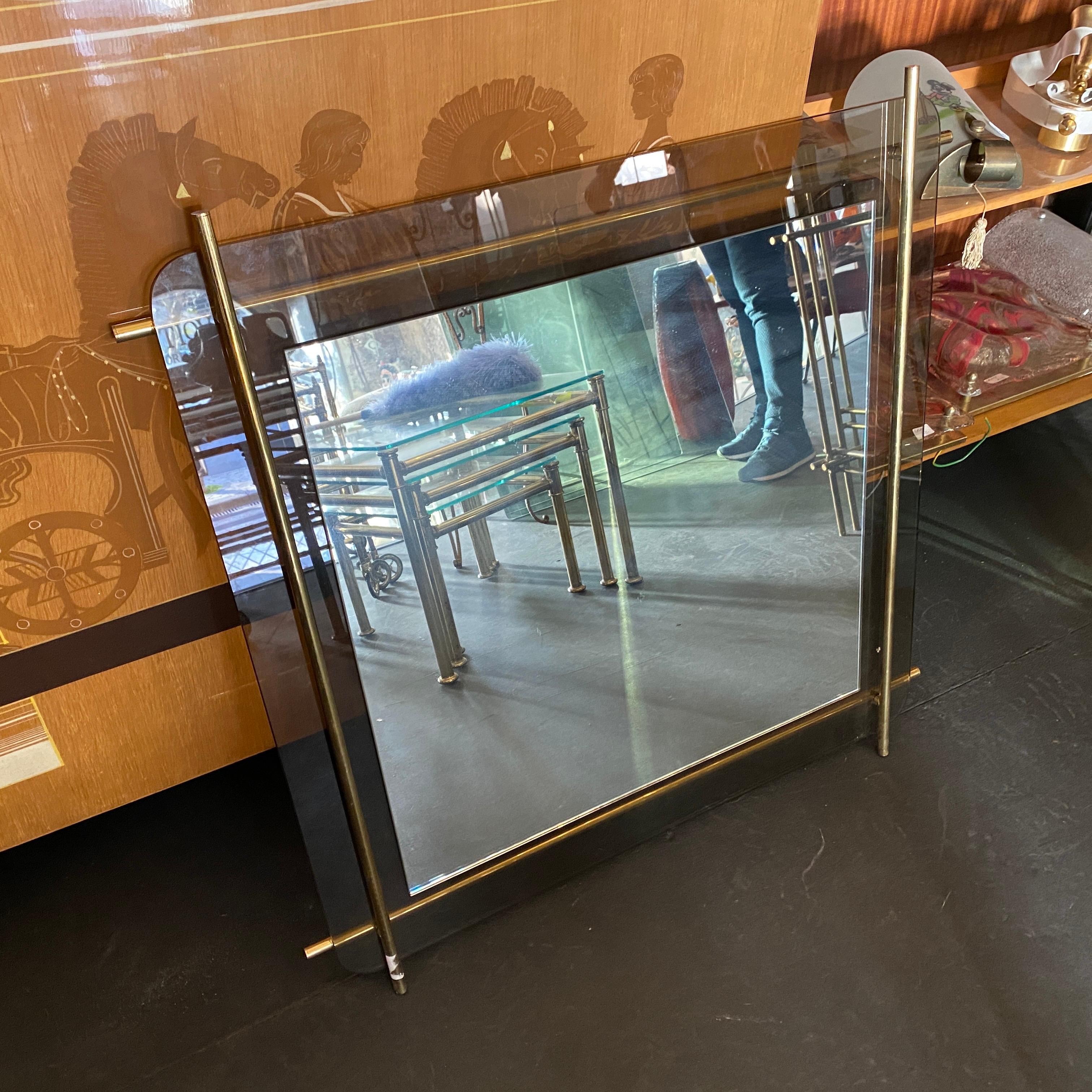 1970s Mid-Century Modern Brass Italian Console and Wall Mirror 1