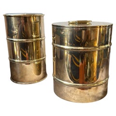 1970s Mid-Century Modern Brass Italian Ice Bucket and Wine Cooler Barware Set