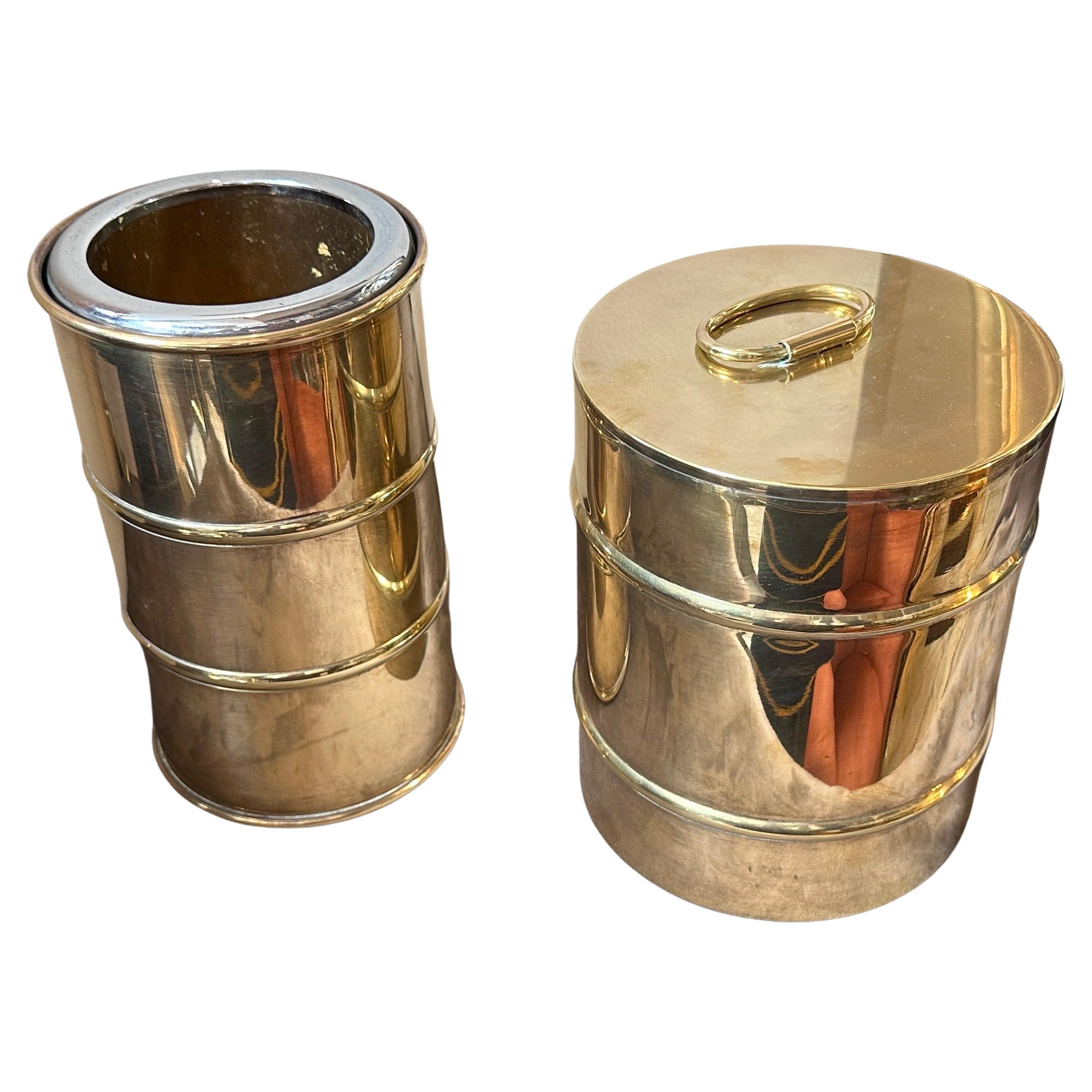 1970s MidCentury Modern Brass Water Ice Bucket and Wine Cooler Barware