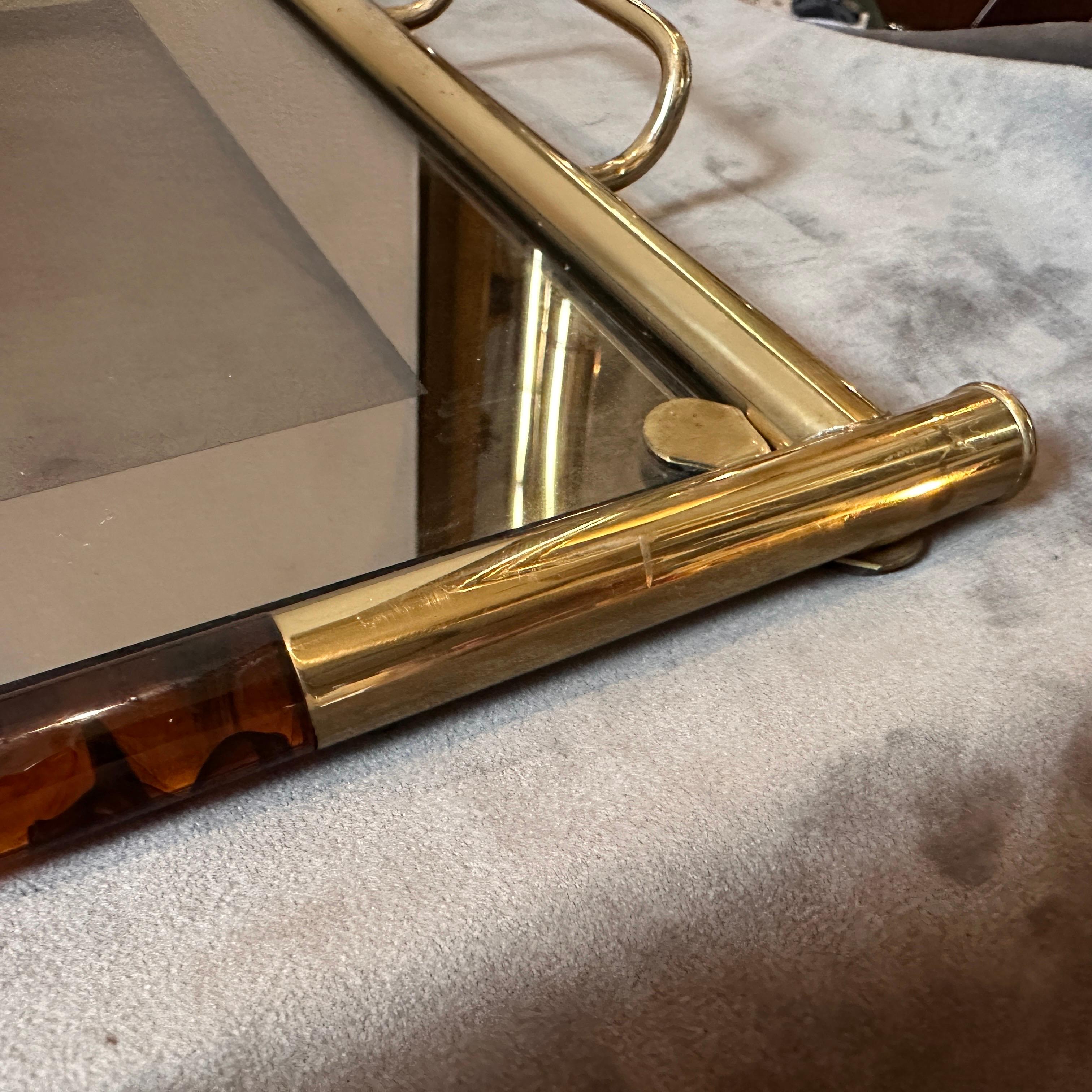 1970s Mid-Century Modern Brass Lucite and Smoked Glass Italian Tray For Sale 3