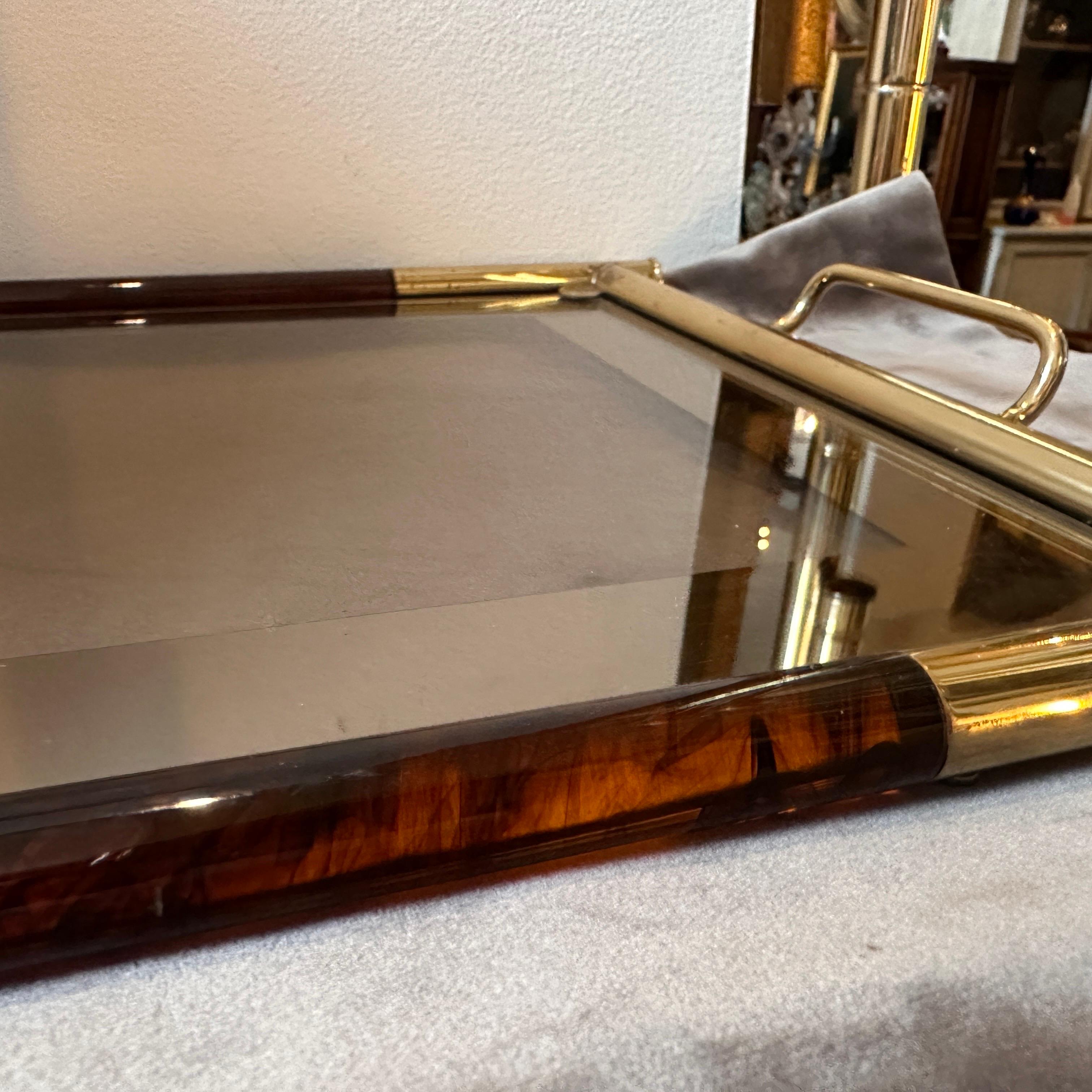 1970s Mid-Century Modern Brass Lucite and Smoked Glass Italian Tray For Sale 4