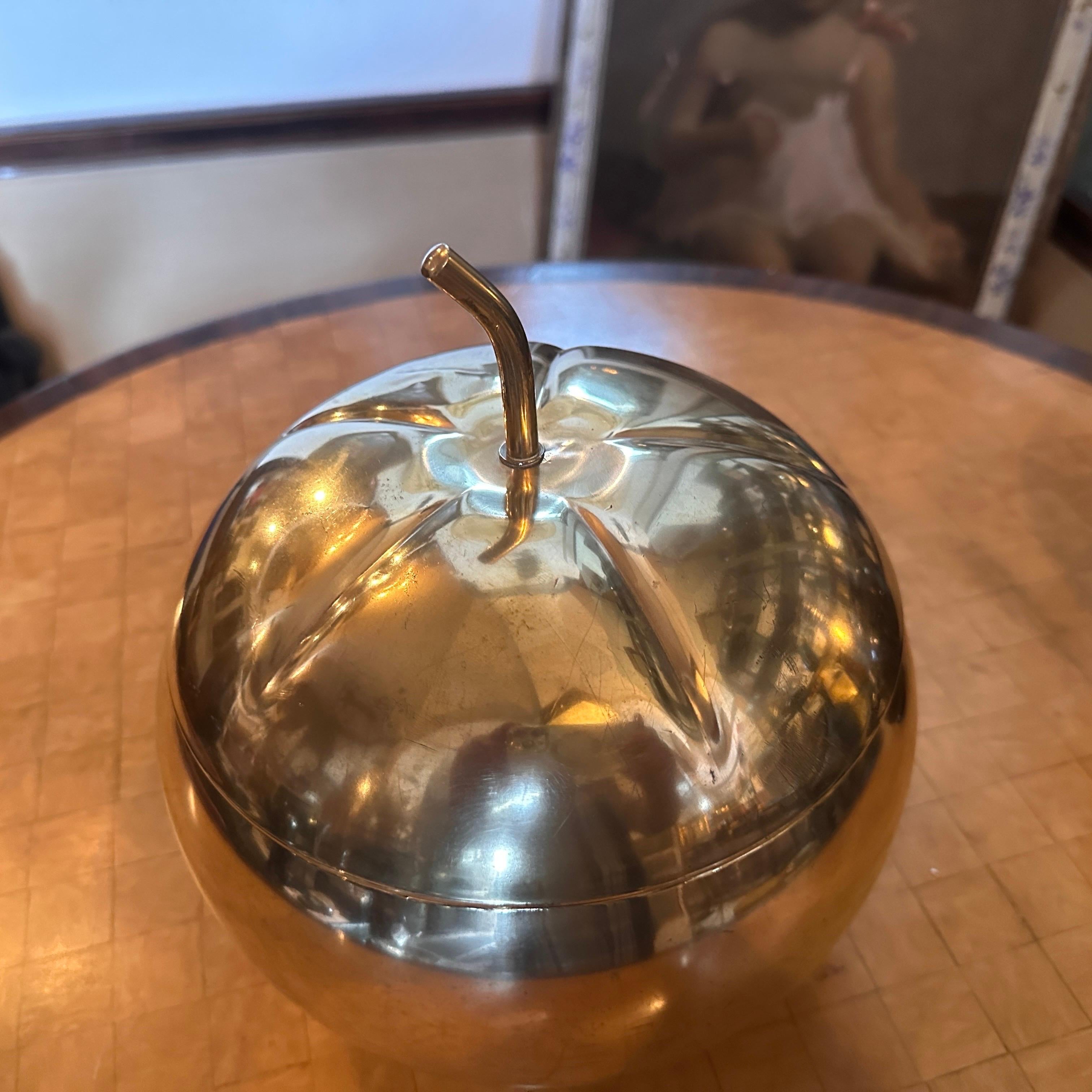 1970s Mid-Century Modern Brass Pumpkin Italian Ice Bucket In Good Condition In Aci Castello, IT