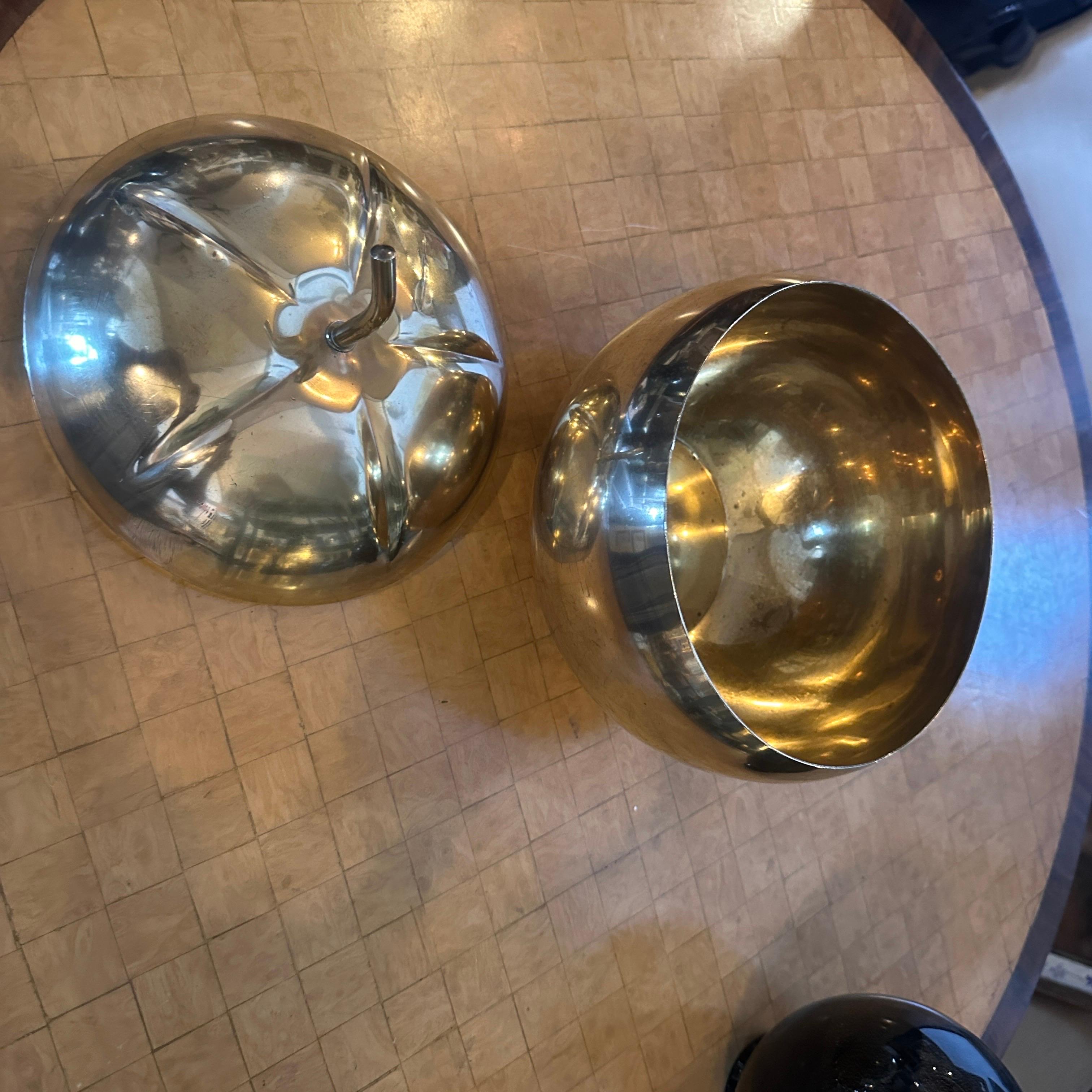 1970s Mid-Century Modern Brass Pumpkin Italian Ice Bucket 1