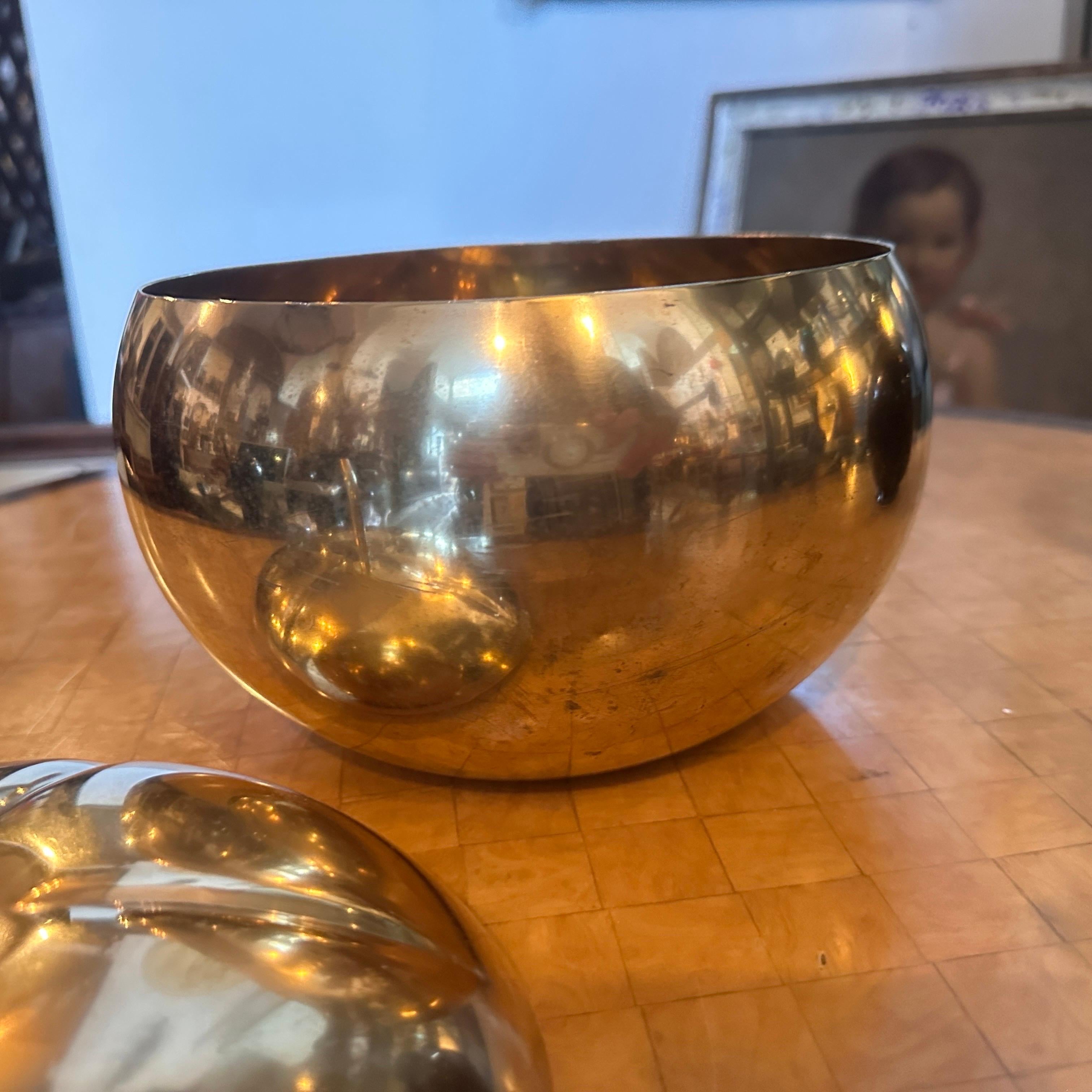 1970s Mid-Century Modern Brass Pumpkin Italian Ice Bucket 3