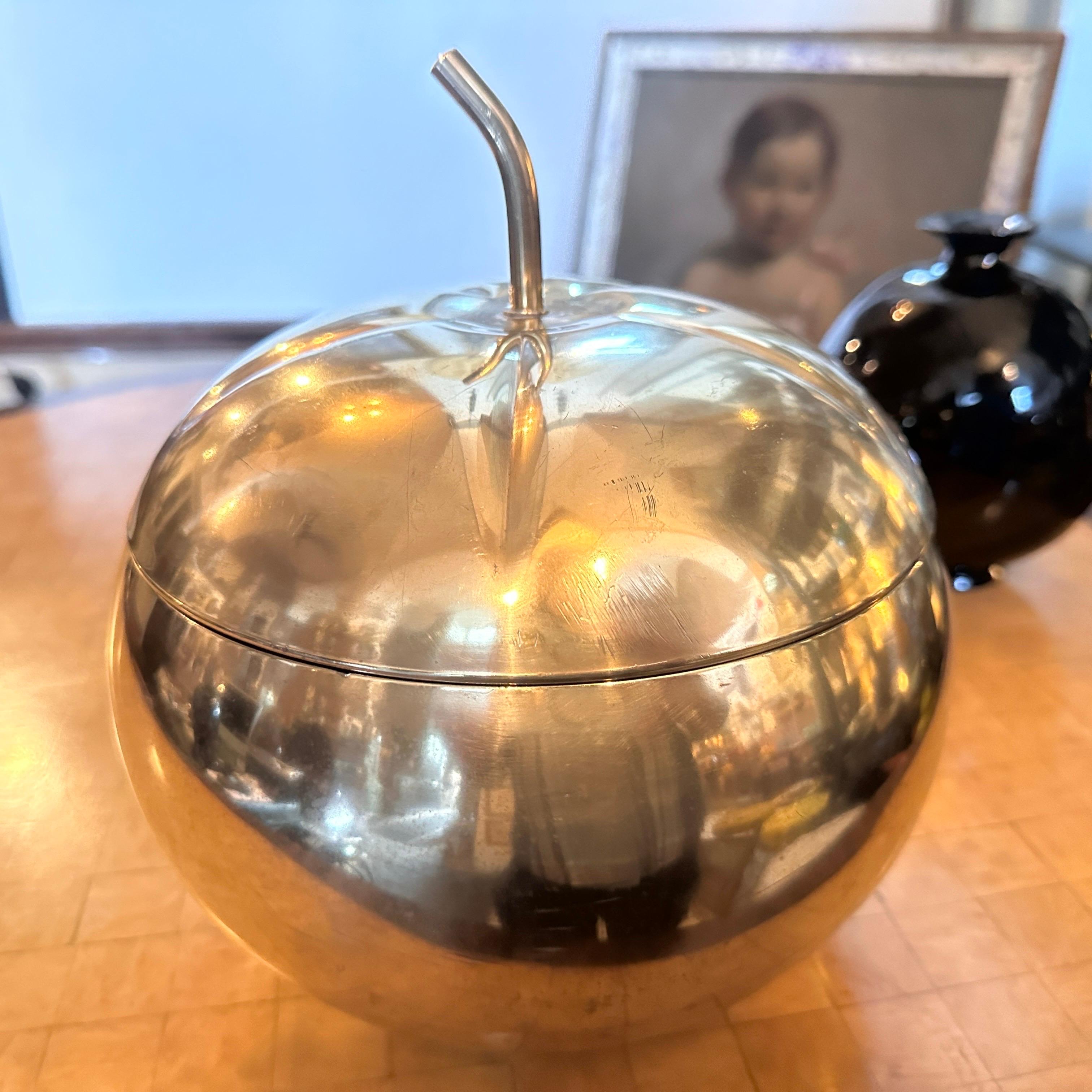 1970s Mid-Century Modern Brass Pumpkin Italian Ice Bucket 4