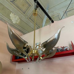 1970s Mid-Century Modern Brown Murano Glass and Brass Chandelier by Franco Luce