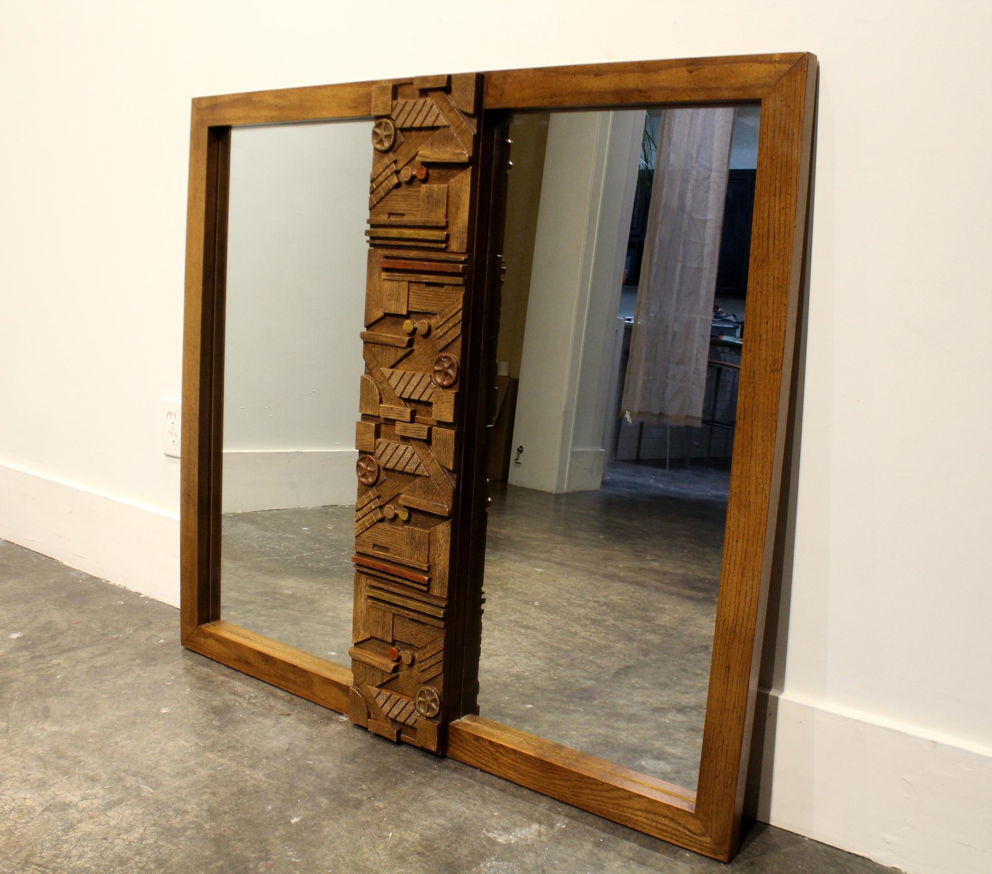 American 1970s Mid-Century Modern Brutalist Dresser or Wall Mirror by Lane For Sale