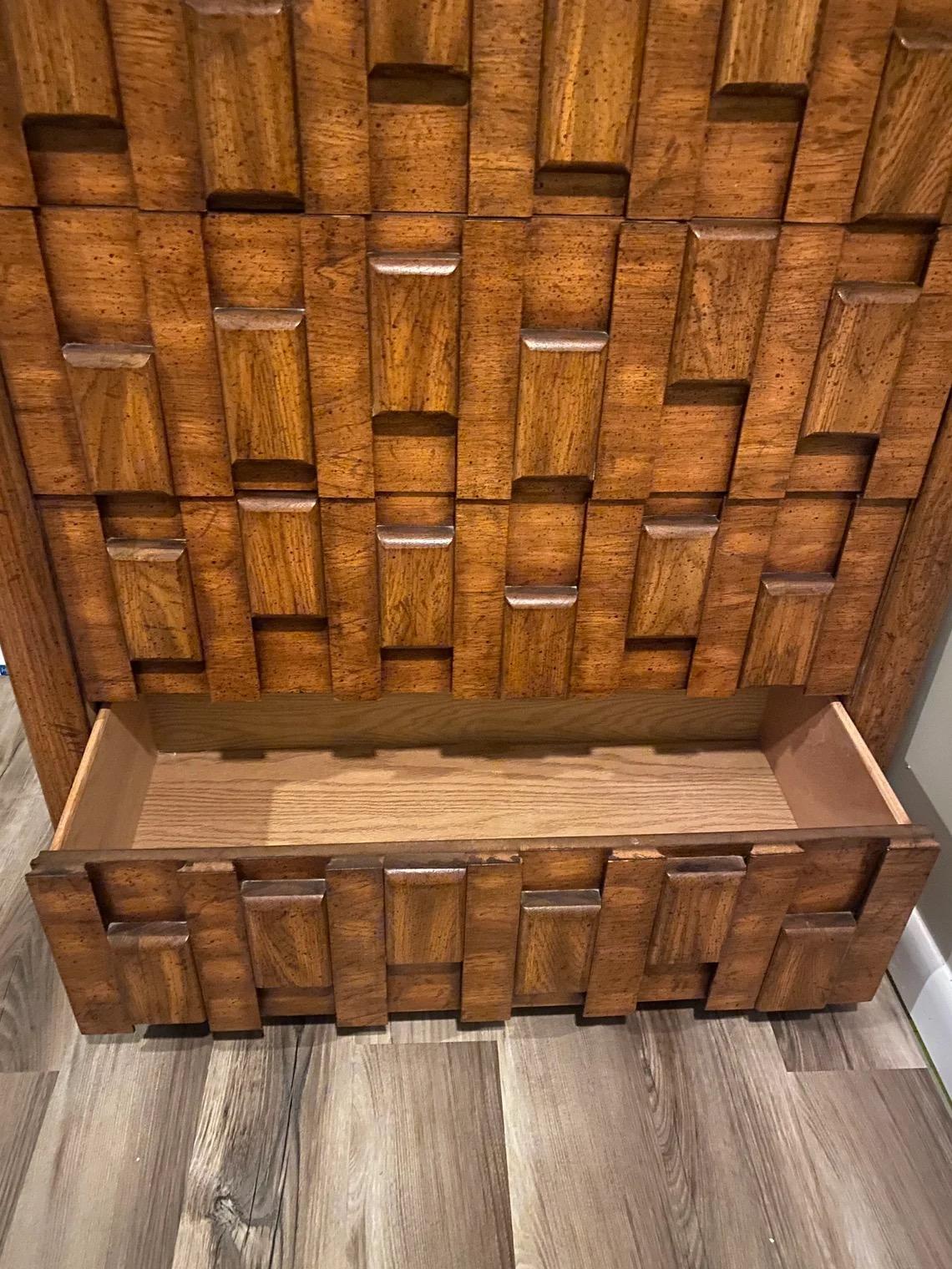 1970s Brutalist Style Five Drawer Tallboy Dresser In Good Condition For Sale In Elkton, MD