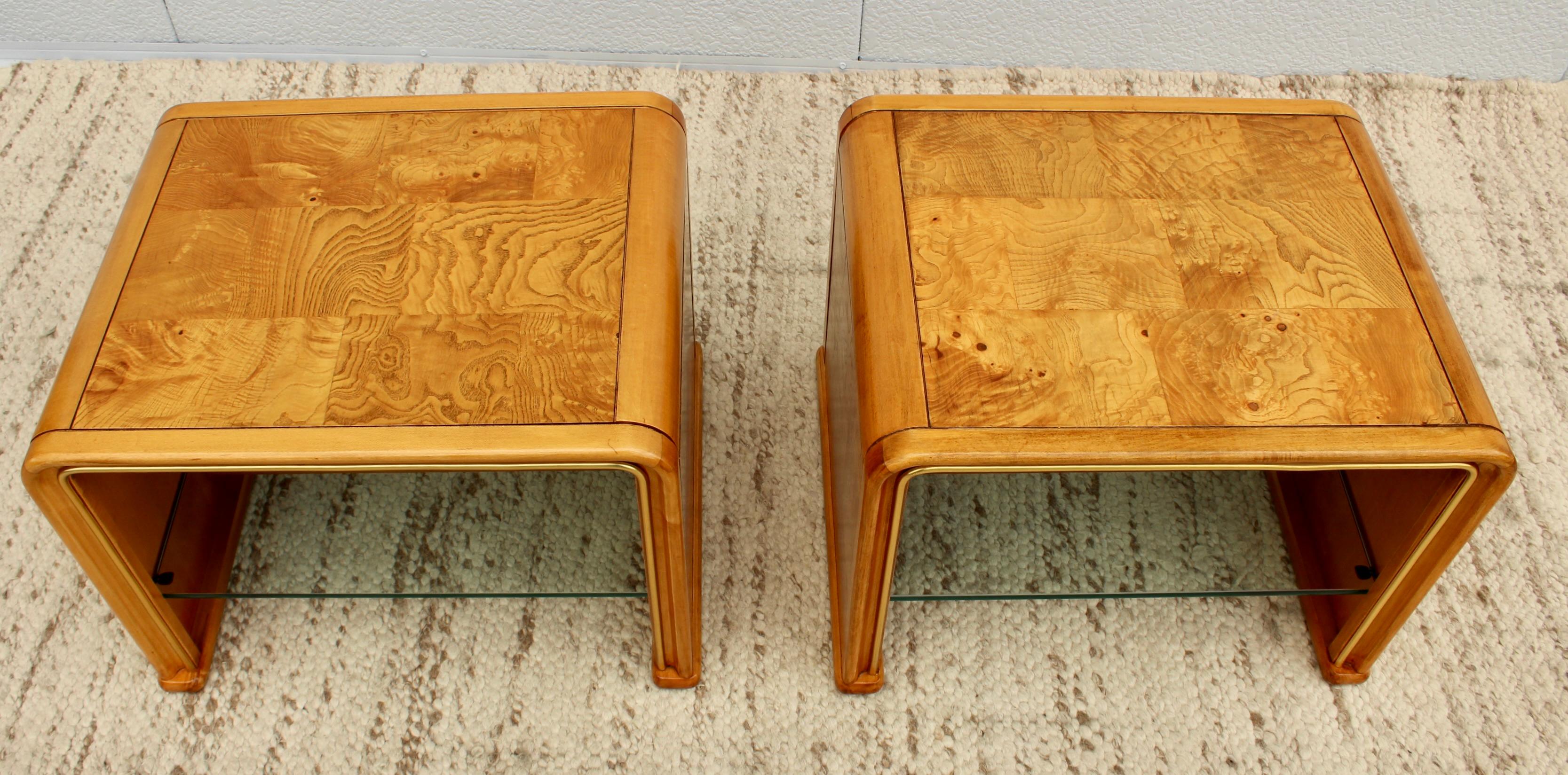 1970's Mid-Century Modern Burl-Wood Waterfall End Tables For Sale 1