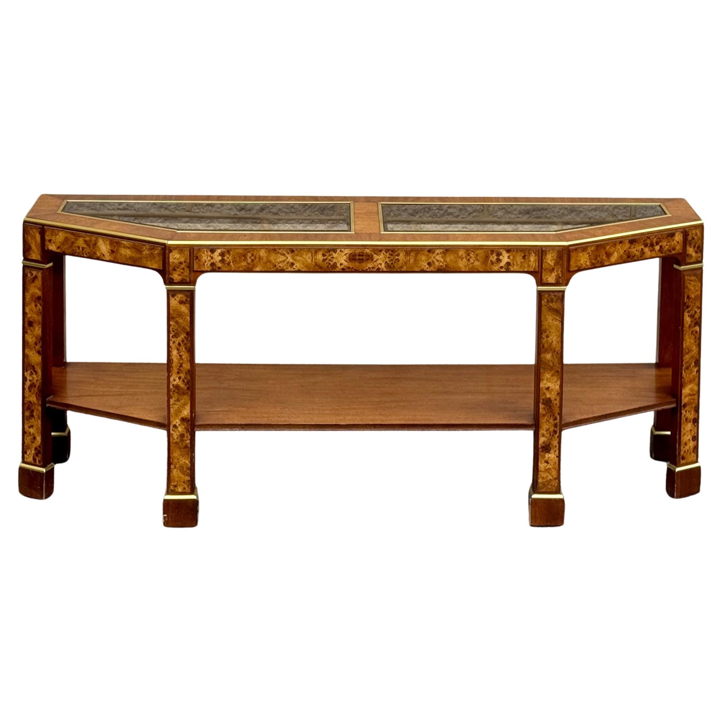 1970 Mid Century Modern Burlwood Veneer Parsons Console Table
