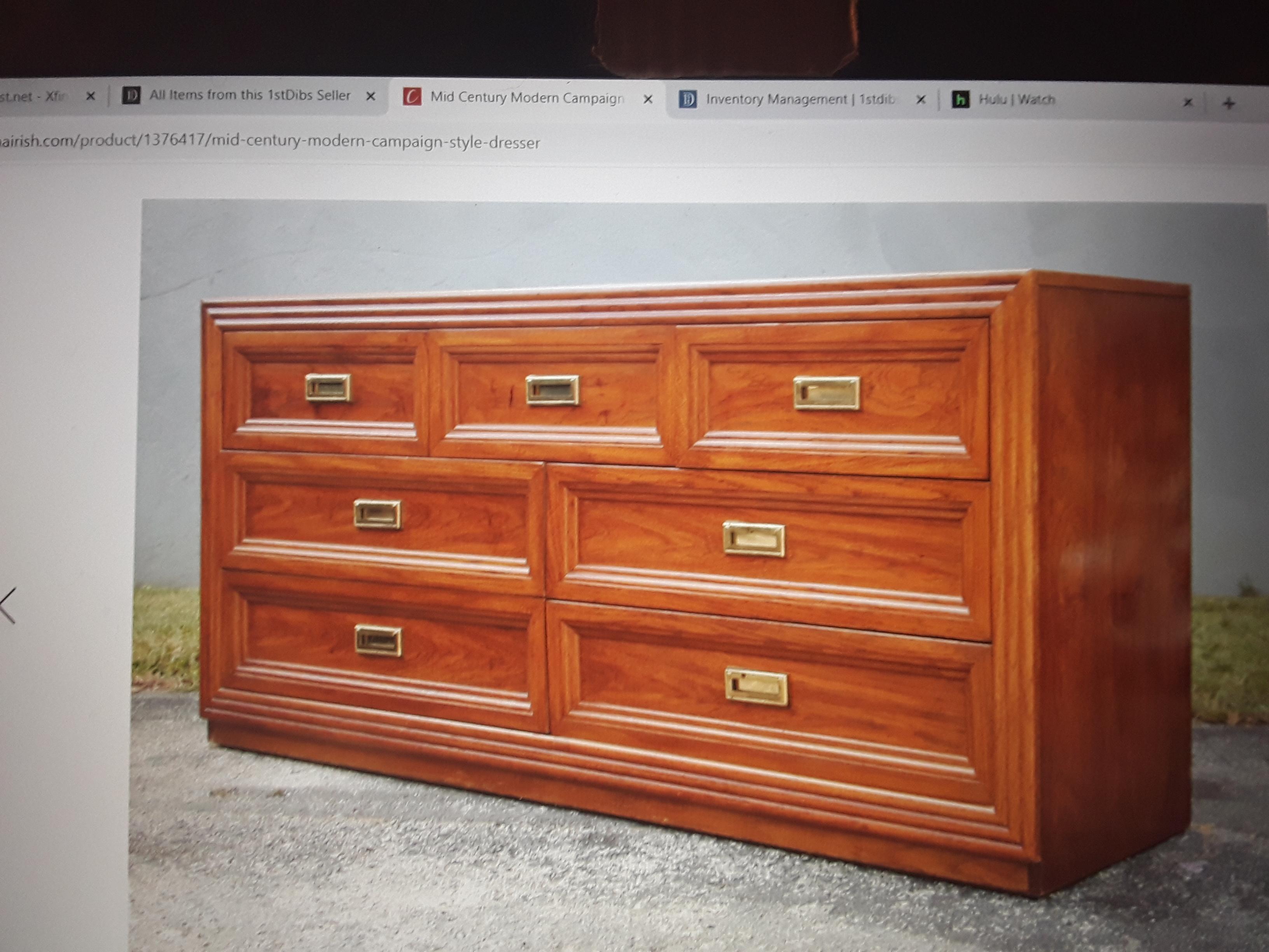 American 1970's Mid Century Modern Campaign style Dresser by Thomasville For Sale