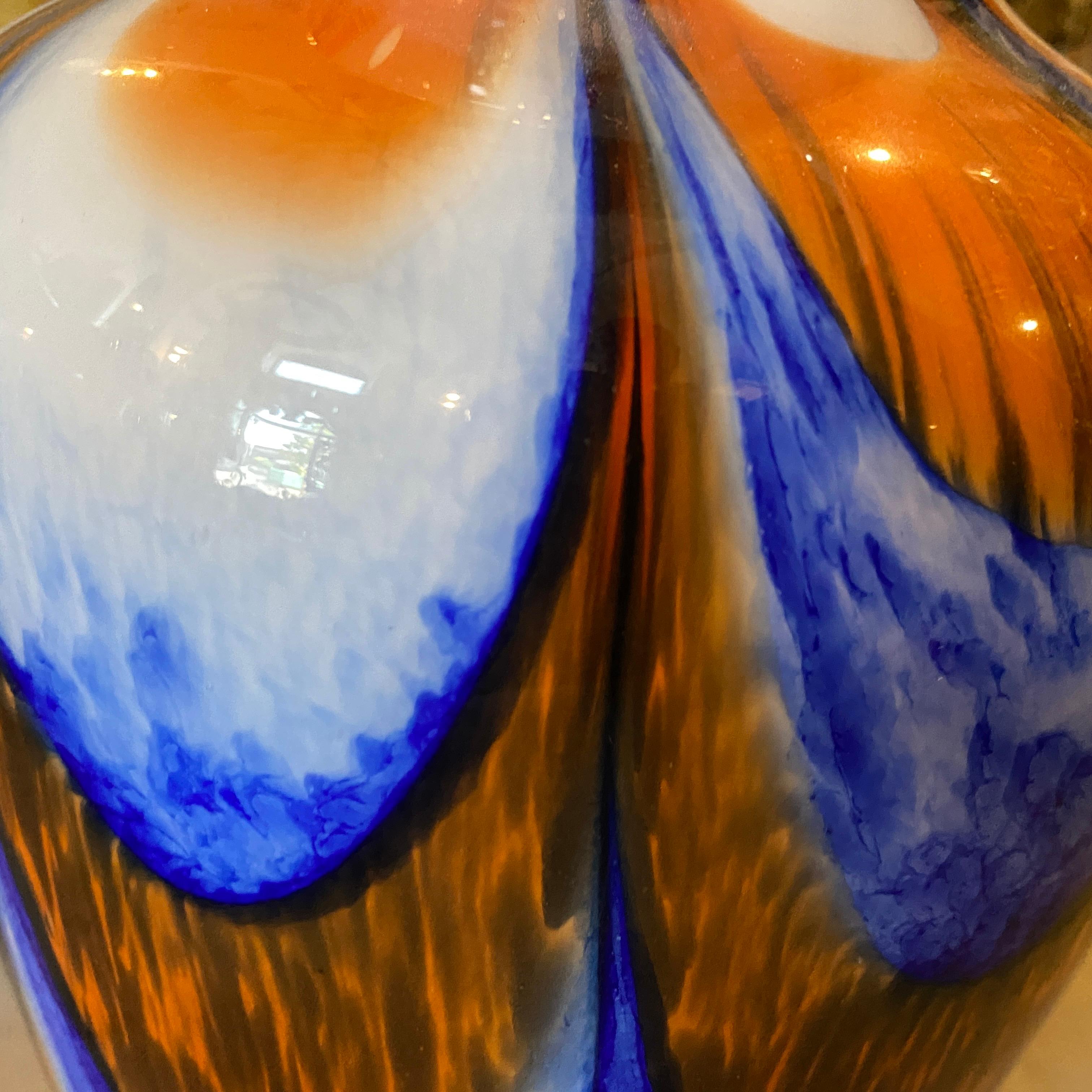 1970s Mid-Century Modern Carlo Moretti Orange and Blue Murano Glass Vase For Sale 1