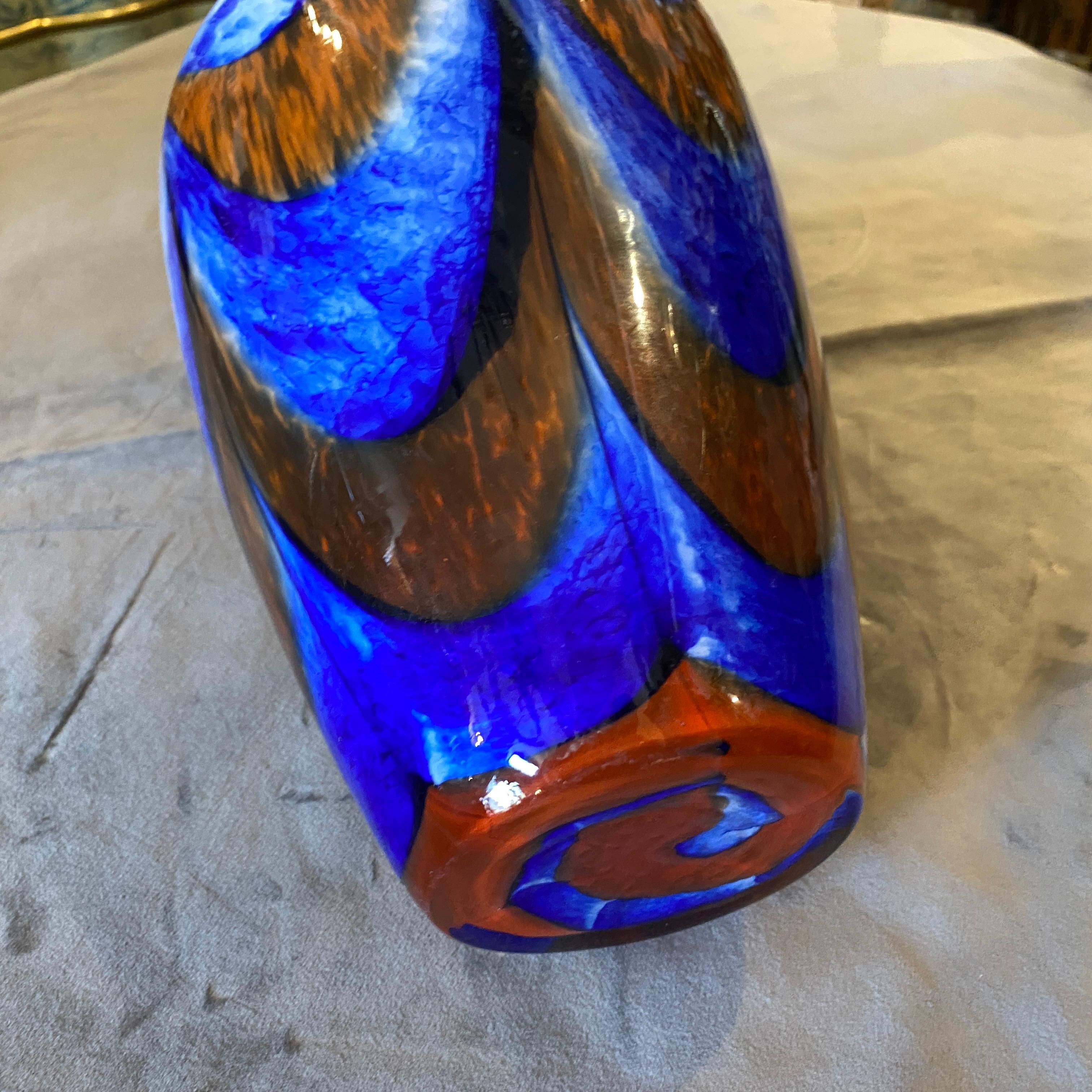 Hand-Crafted 1970s Mid-Century Modern Carlo Moretti Orange and Blue Murano Glass Vase For Sale