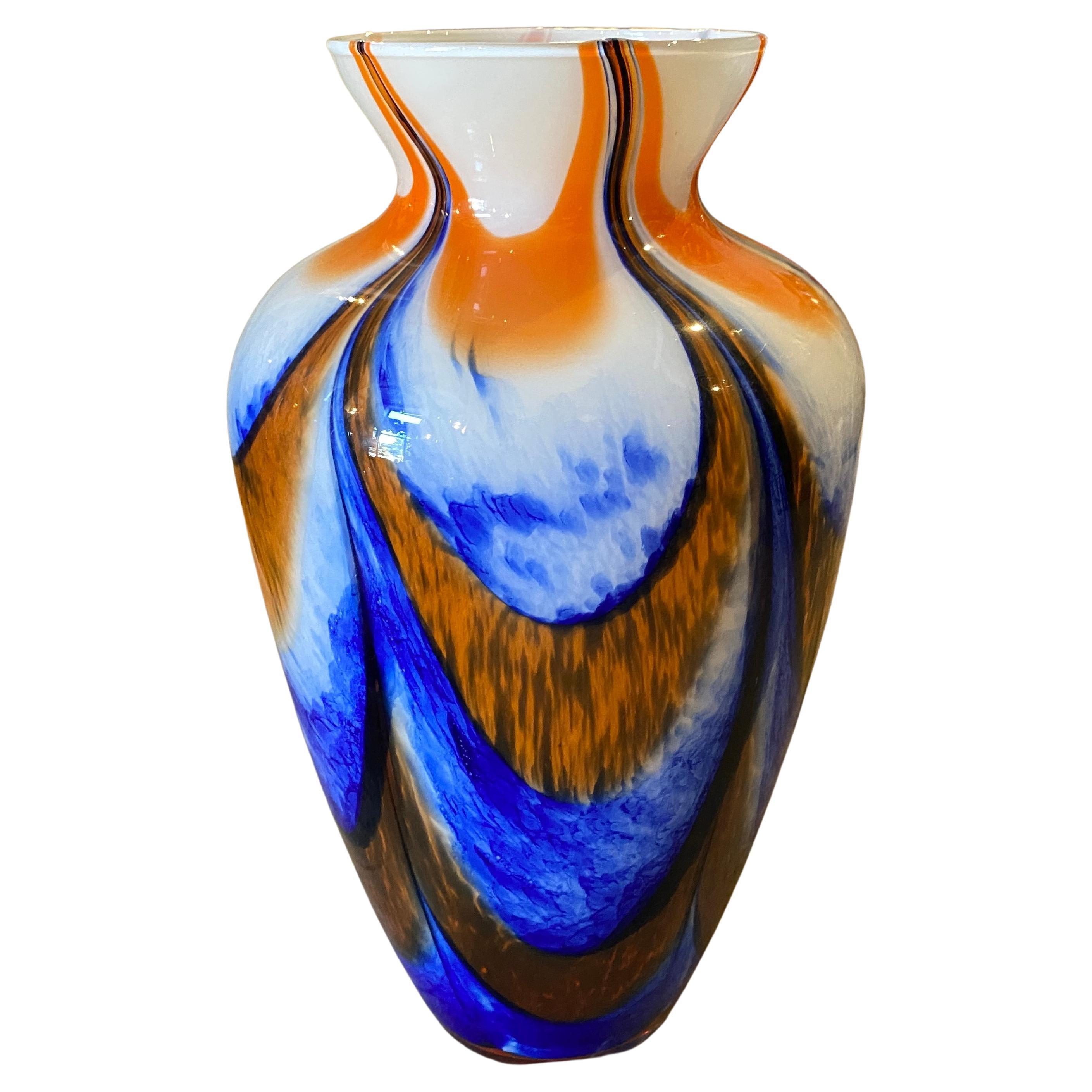 1970s Mid-Century Modern Carlo Moretti Orange and Blue Murano Glass Vase