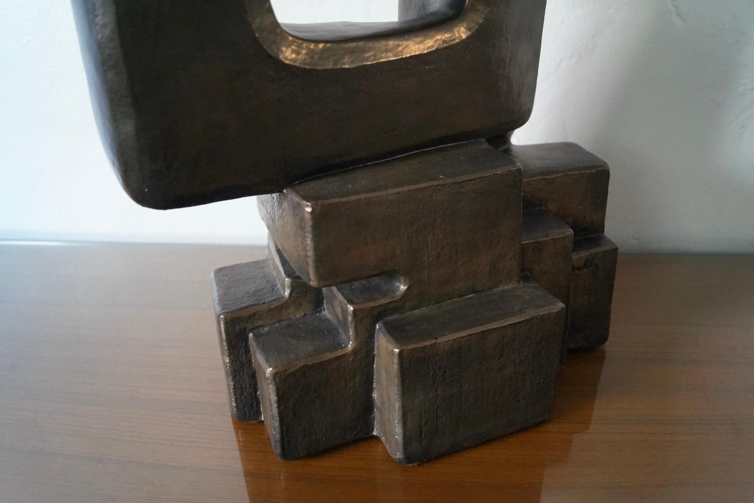 Abstrakte Carole Shulz-Skulptur aus Metallic-Bronze, Mid-Century Modern, 1970er Jahre im Angebot 7