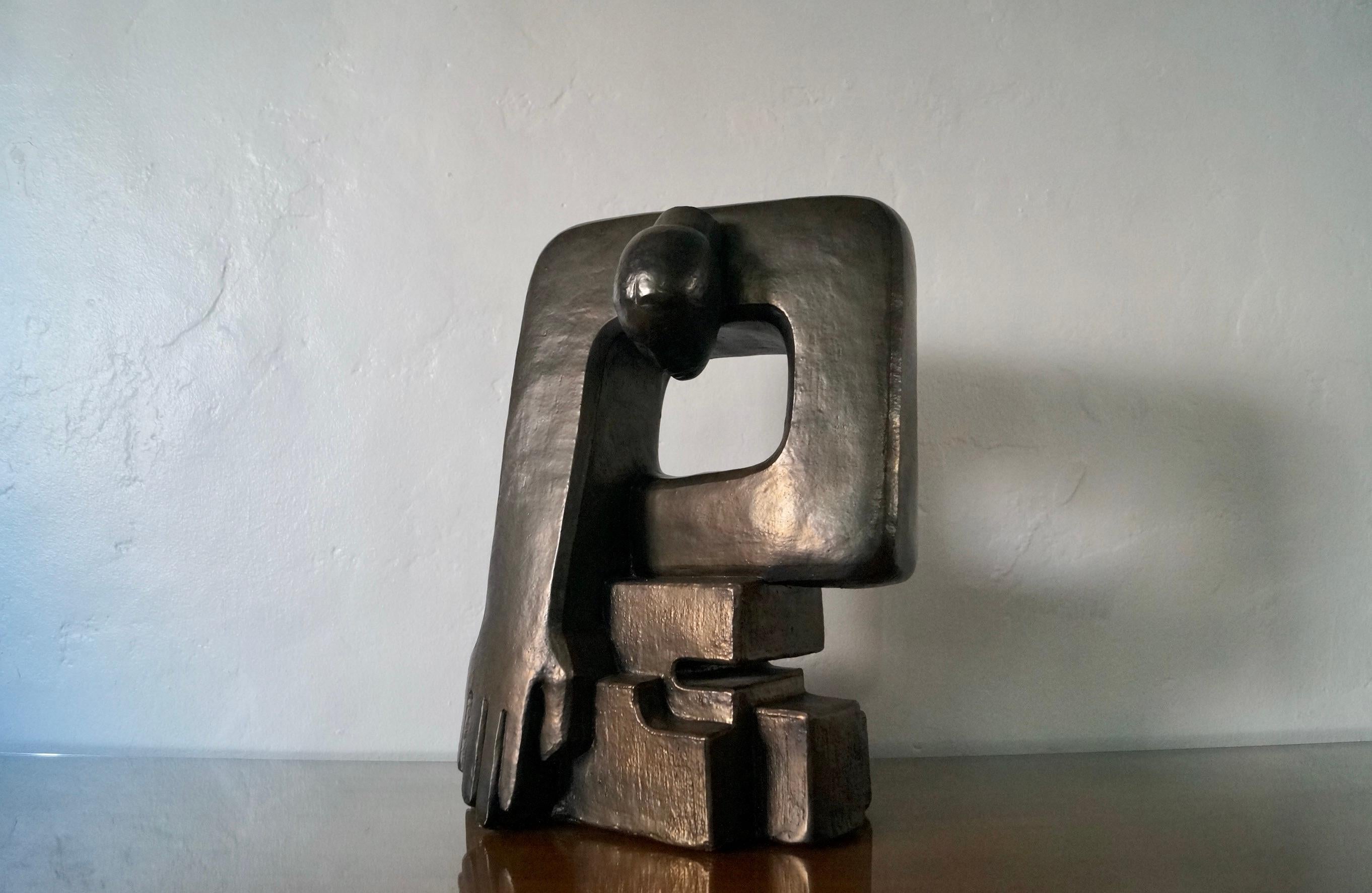 Vintage Midcentury Modern sculpture for sale. Very beautiful abstract cubist statue created by artist Carole Shultz, and dated 1975. This is a numbered sculpture, and only 250 were made. Very unique and reminiscent of Picasso and Diego Rivera works