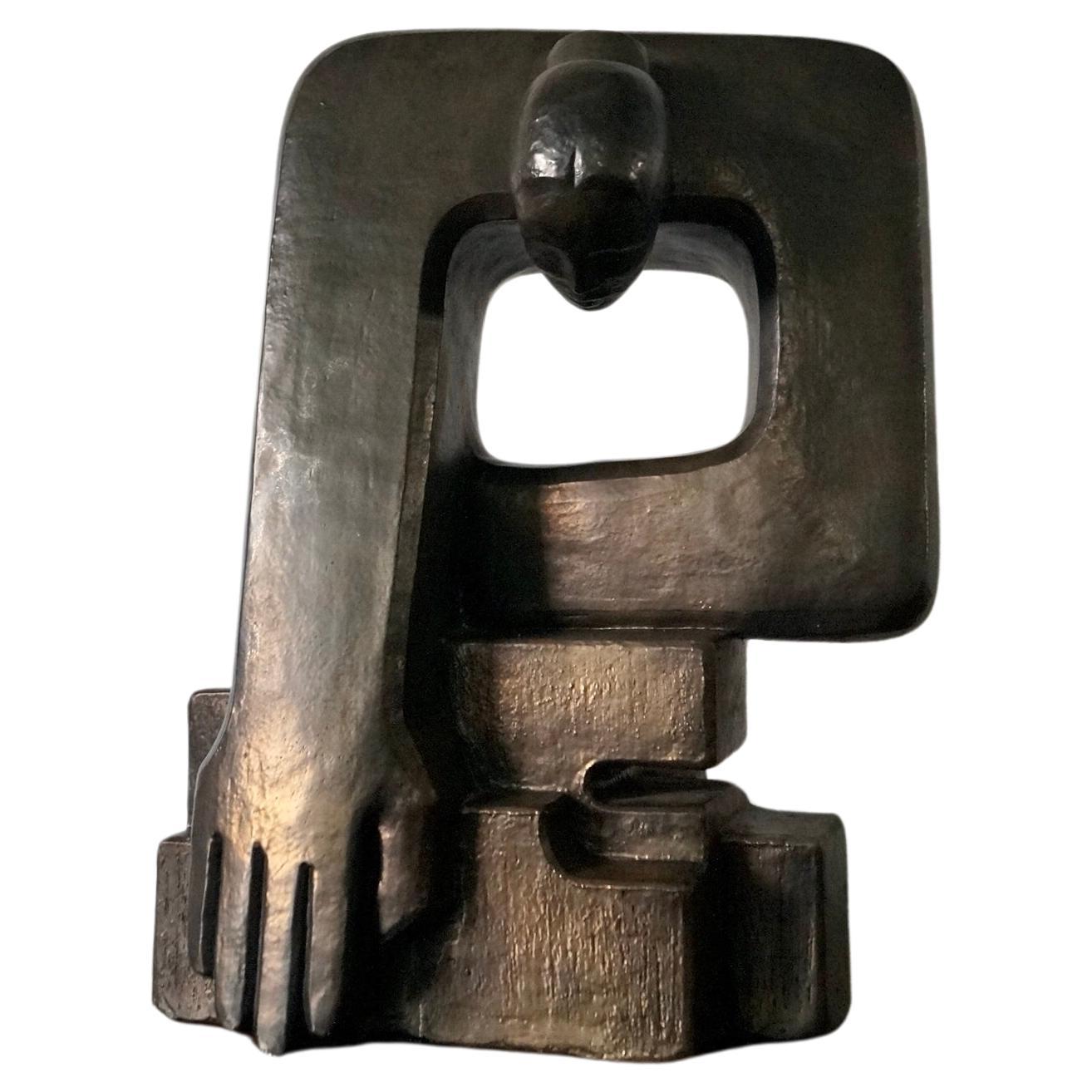1970's Mid-Century Modern Carole Shulz Metallic Bronze Abstract Sculpture For Sale