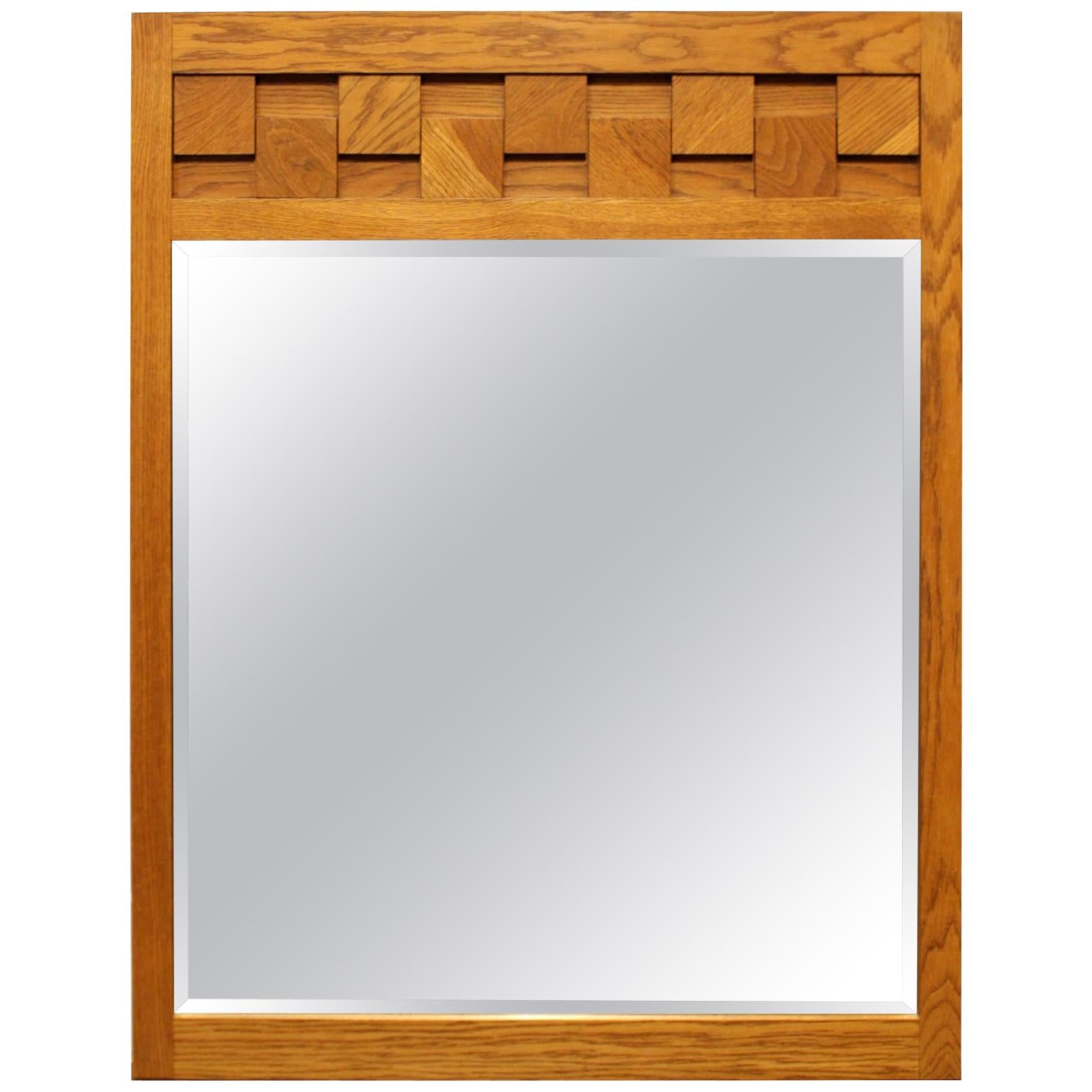 1970s Mid-Century Modern Checkerboard Dresser or Wall Mirror by Lane