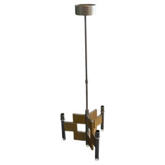 1970s Mid-Century Modern Chrome and Gilded Aluminum Pendant by Gaetano Sciolari