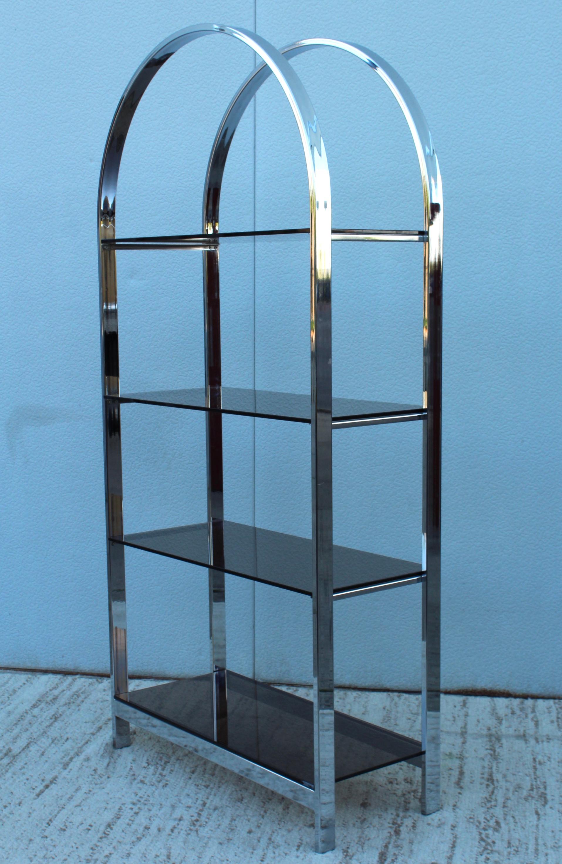 Glass 1970's Mid-Century Modern Chrome Arch Etagere For Sale