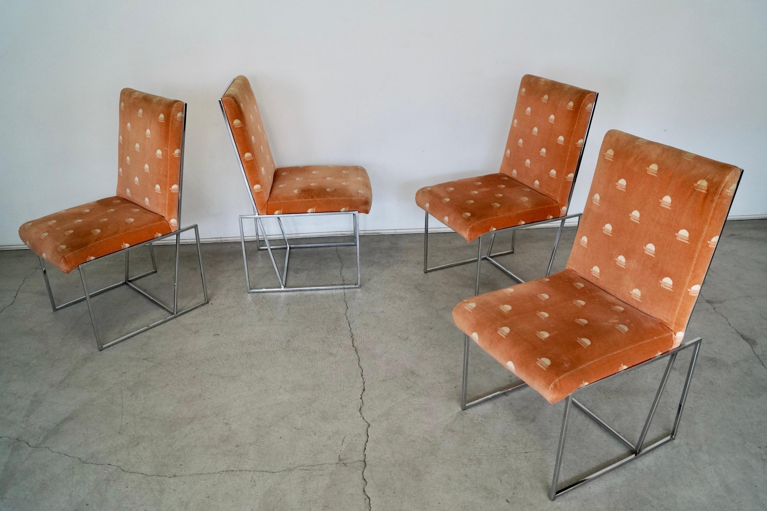 American 1970's Mid-Century Modern Chrome Dining Chairs, Set of 4