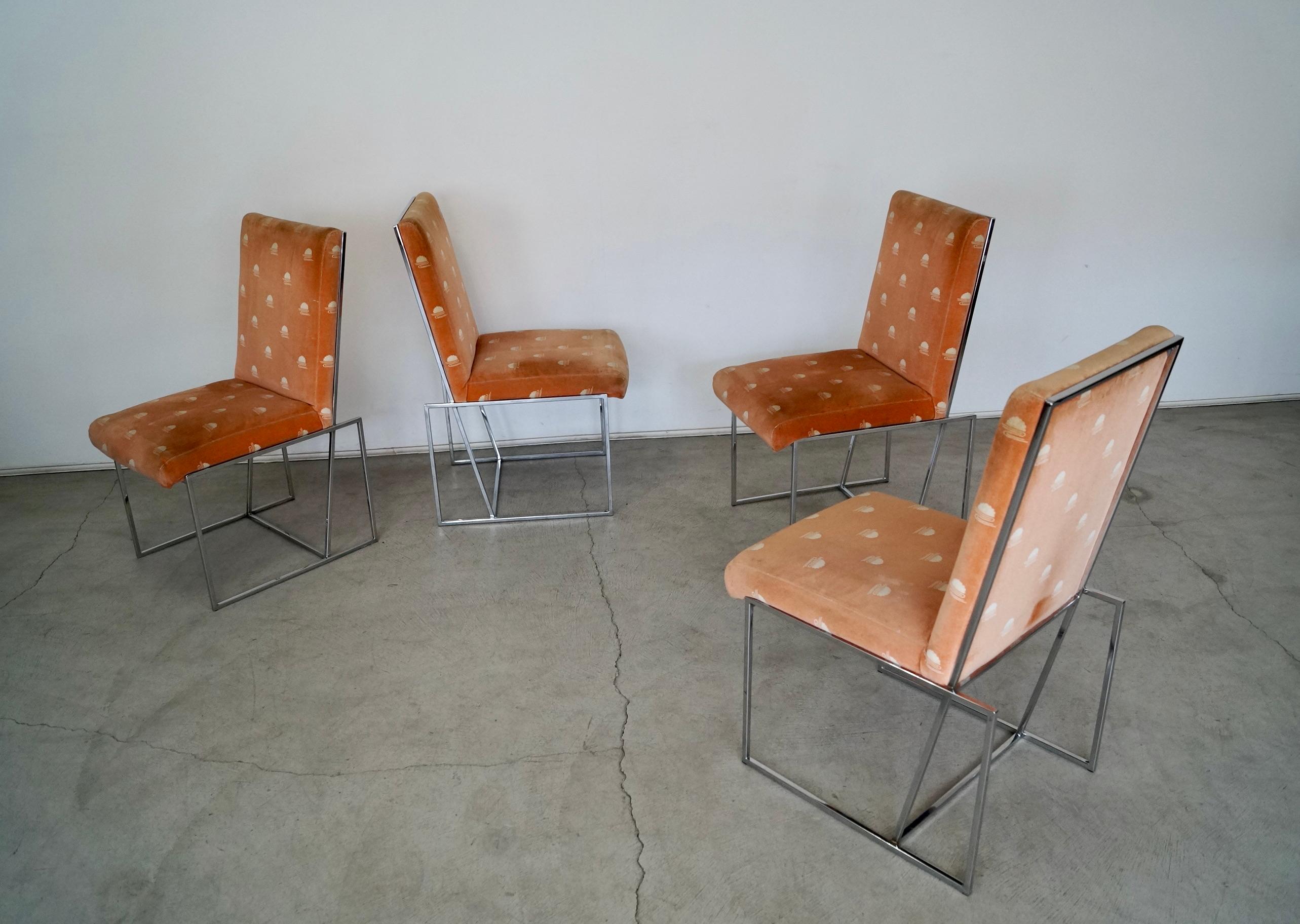 1970's Mid-Century Modern Chrome Dining Chairs, Set of 4 In Good Condition In Burbank, CA