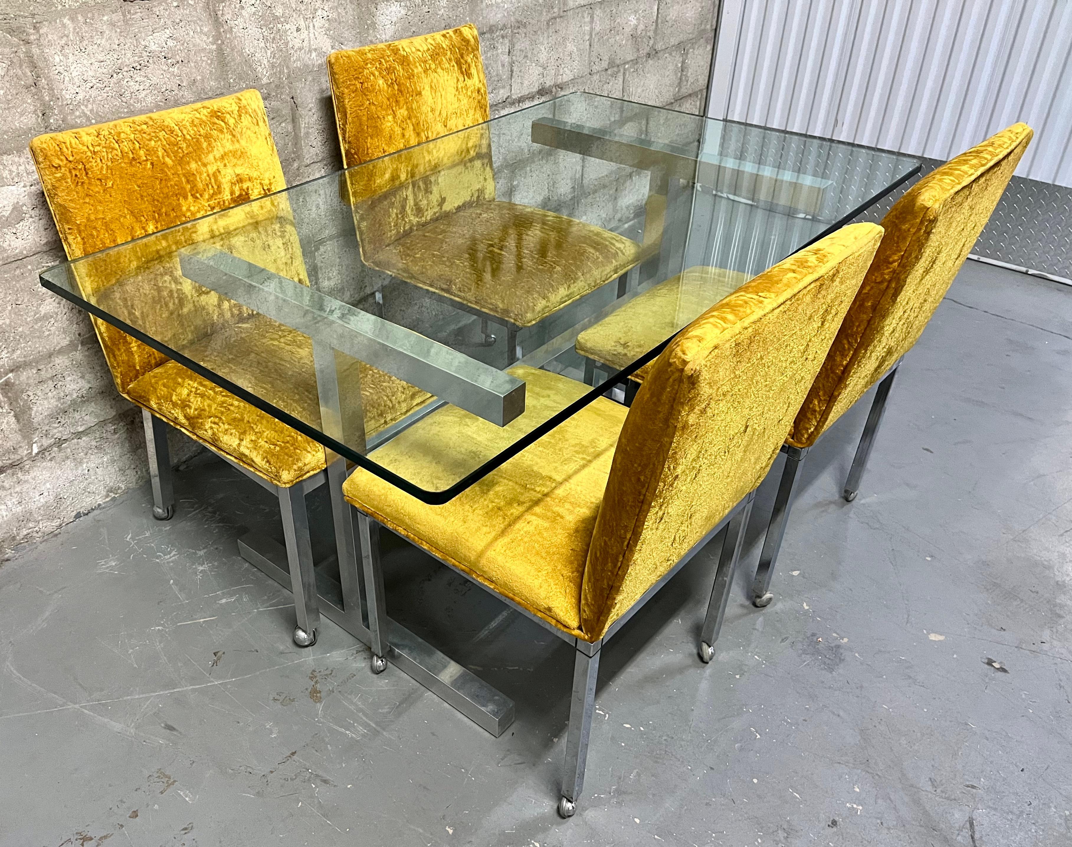 Mid-Century Modern 1970s Mid Century Modern Chrome Dining Room Set in the Milo Baughman Style. For Sale