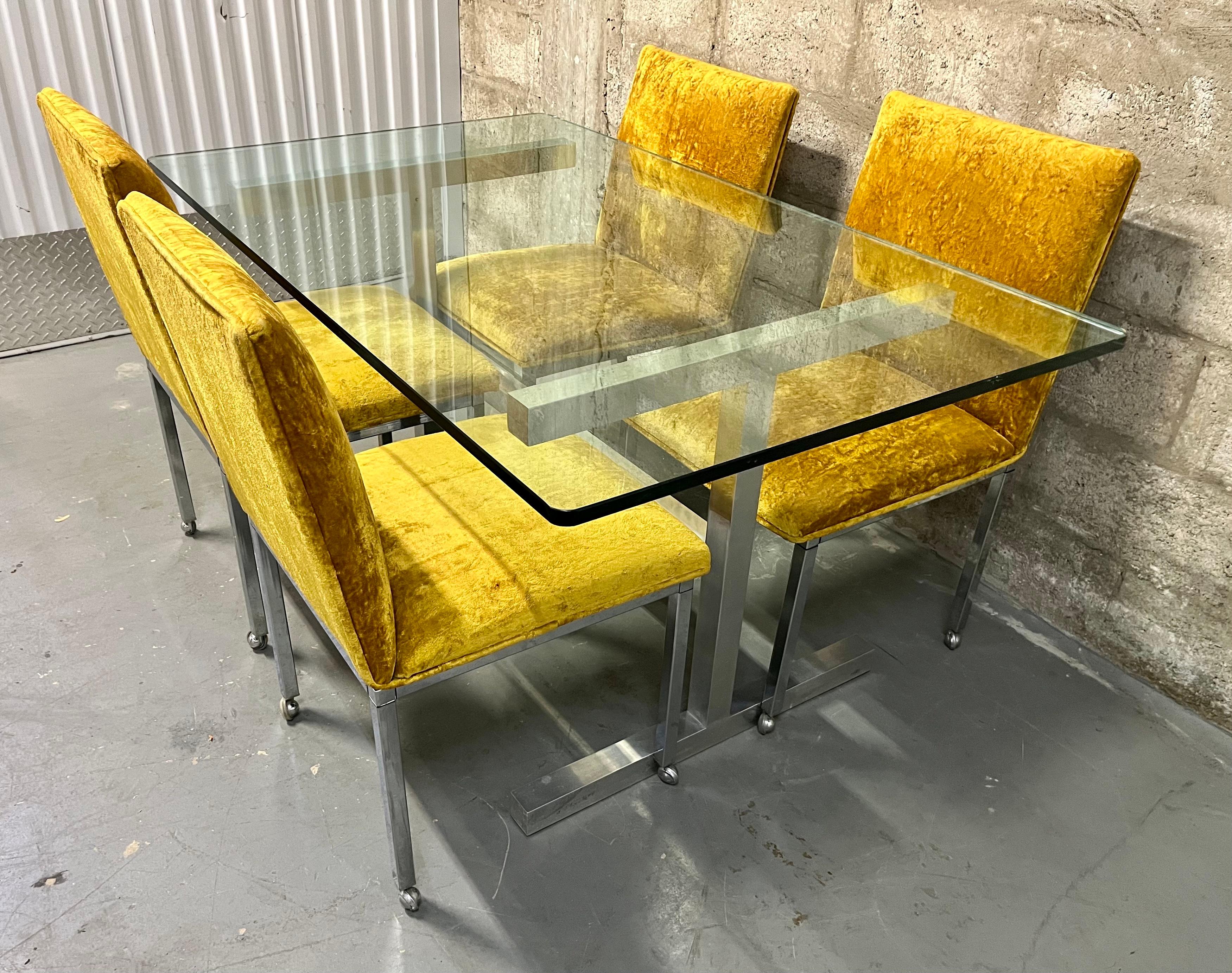 American 1970s Mid Century Modern Chrome Dining Room Set in the Milo Baughman Style. For Sale