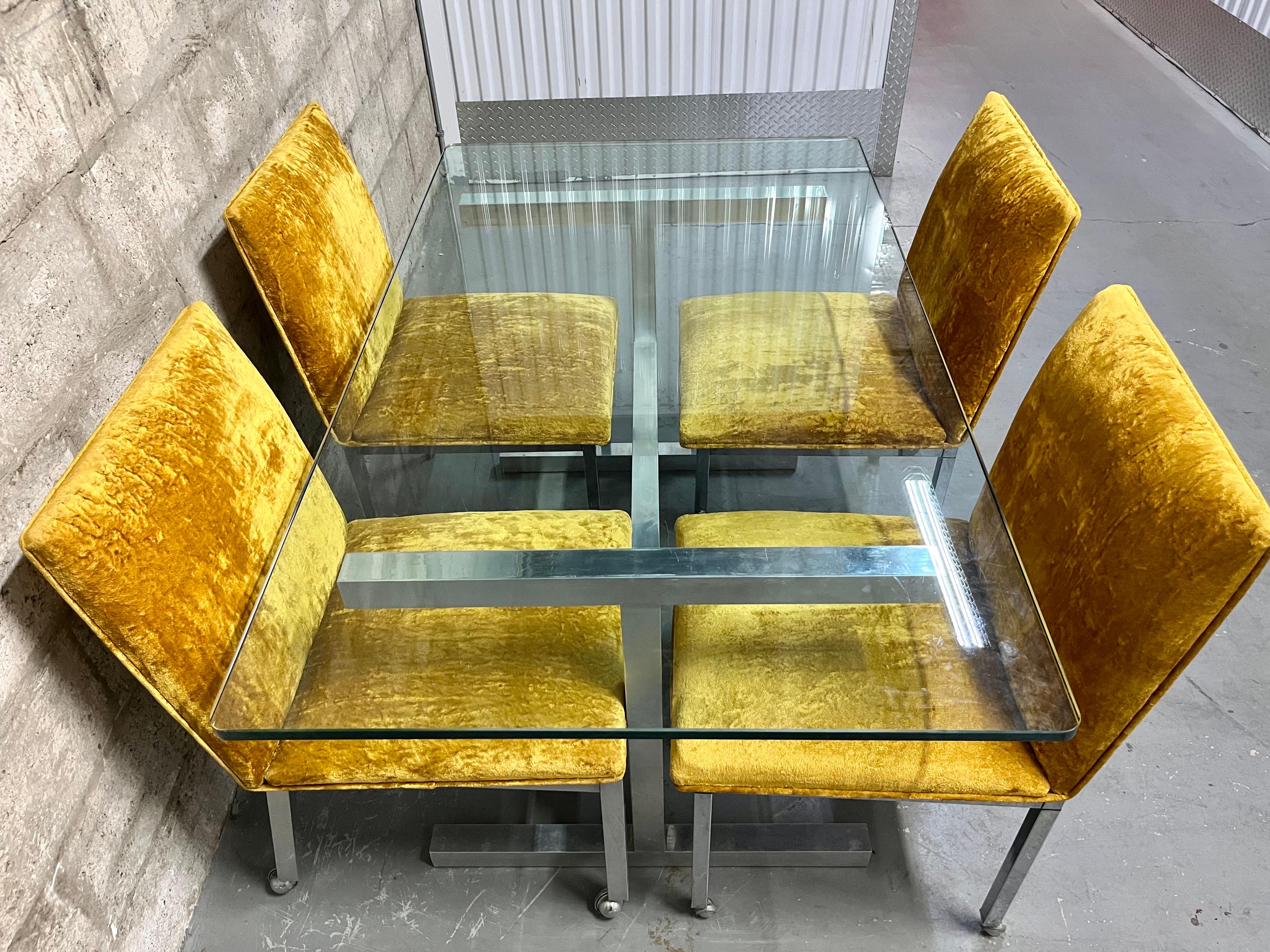 Late 20th Century 1970s Mid Century Modern Chrome Dining Room Set in the Milo Baughman Style. For Sale