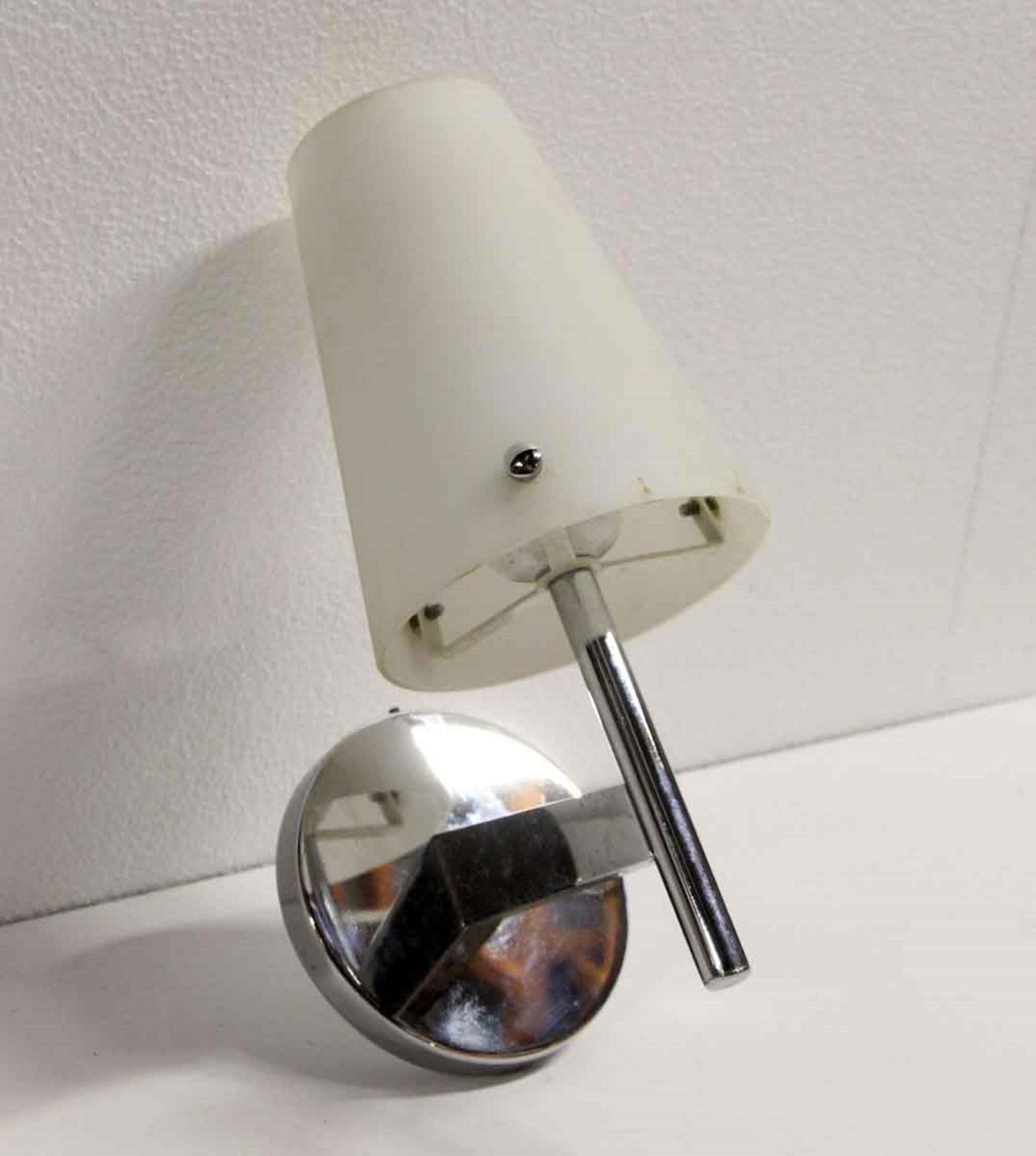 American Mid-Century Modern Chrome Sconce White Glass Shade Quantity Available