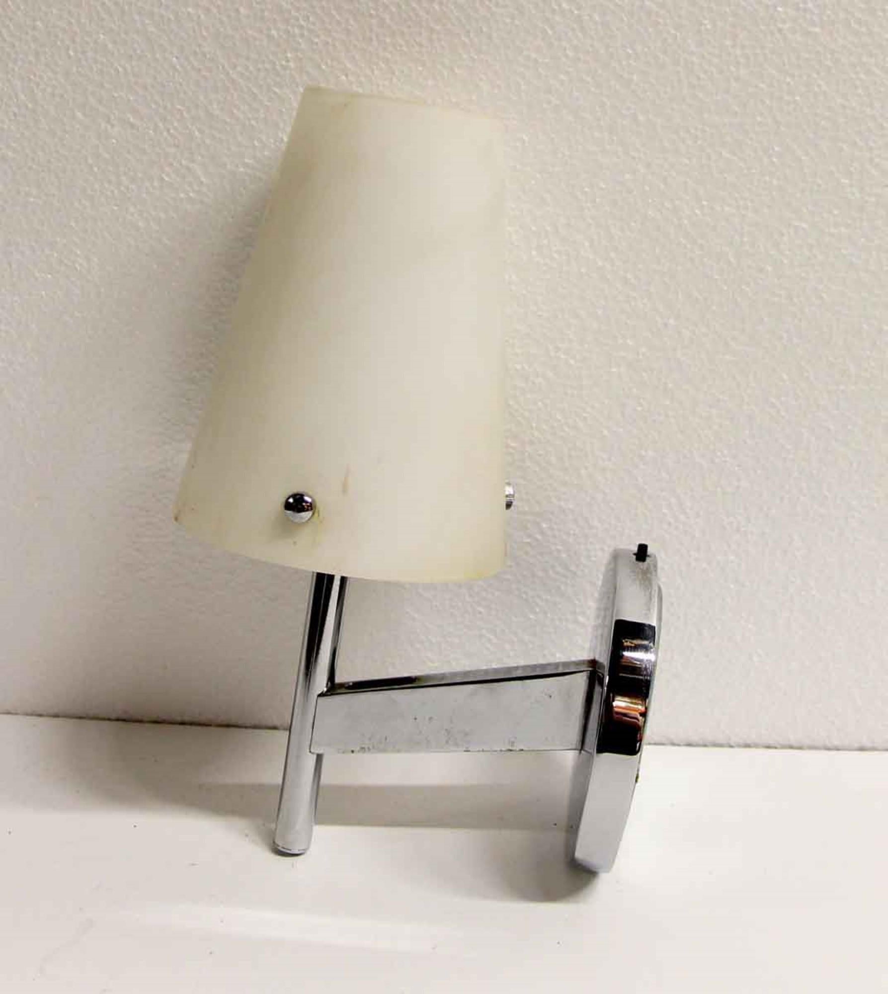 Late 20th Century Mid-Century Modern Chrome Sconce White Glass Shade Quantity Available
