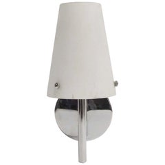 Mid-Century Modern Chrome Sconce White Glass Shade Quantity Available