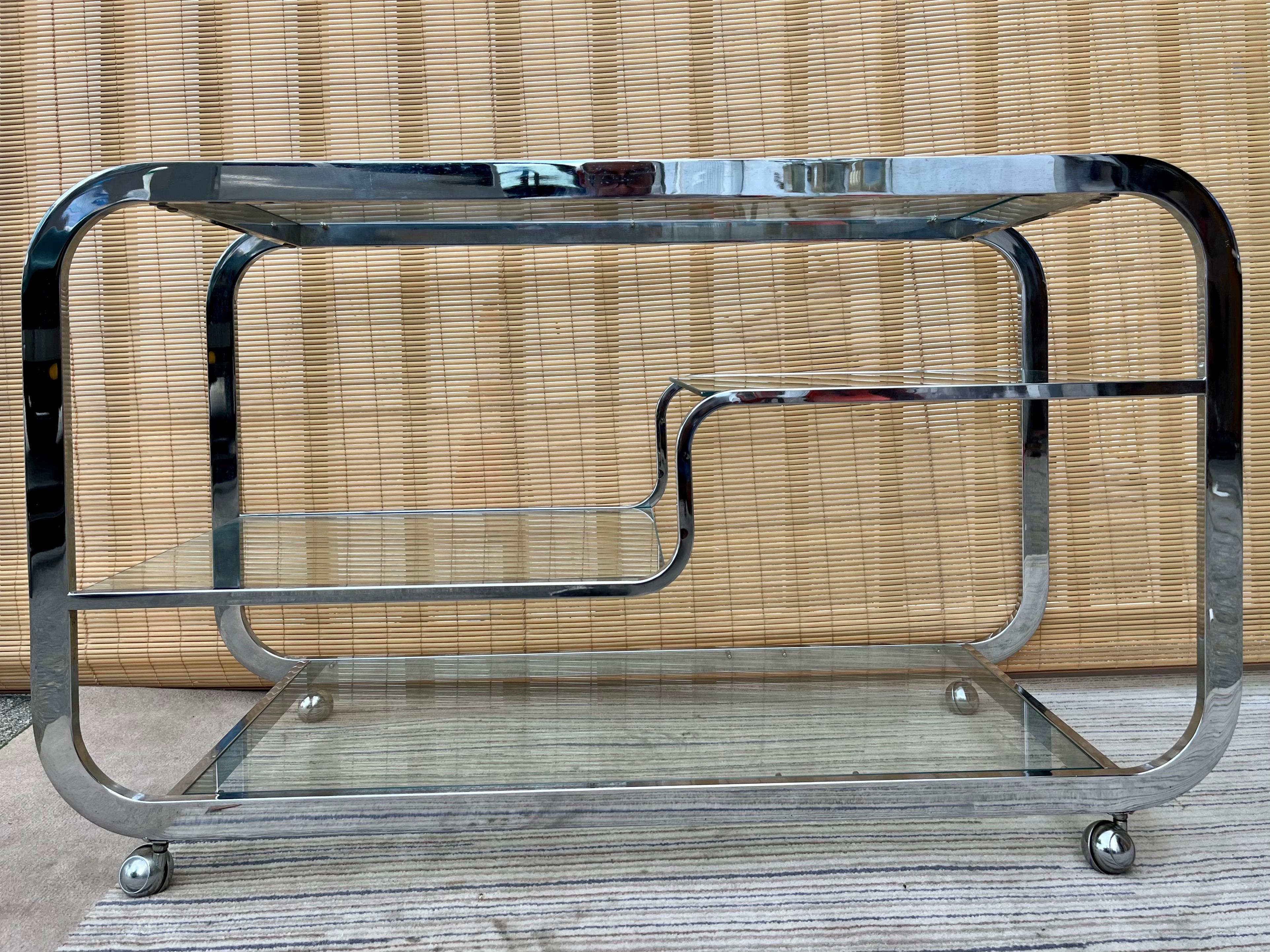 1970s Mid-Century Modern Chromed Dry Bar Cart in the Milo Baughman Style 3