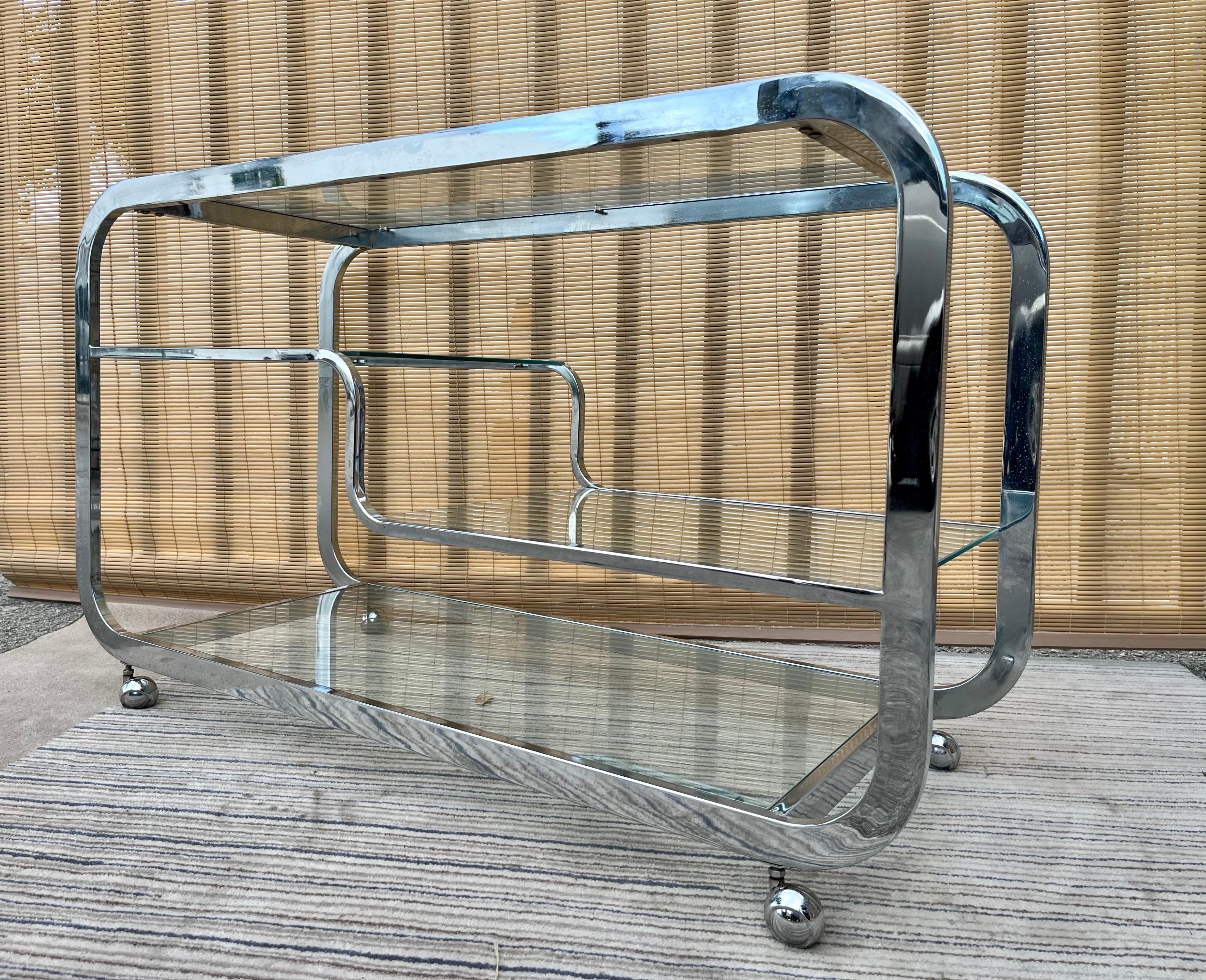 1970s Mid-Century Modern Chromed Dry Bar Cart in the Milo Baughman Style 5
