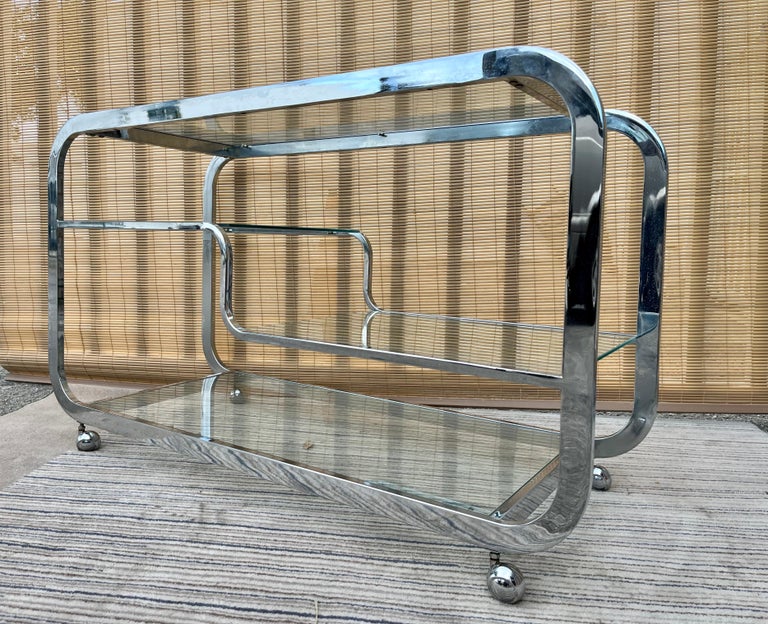 1970s Mid-Century Modern Chromed Dry Bar Cart in the Milo Baughman Style 6