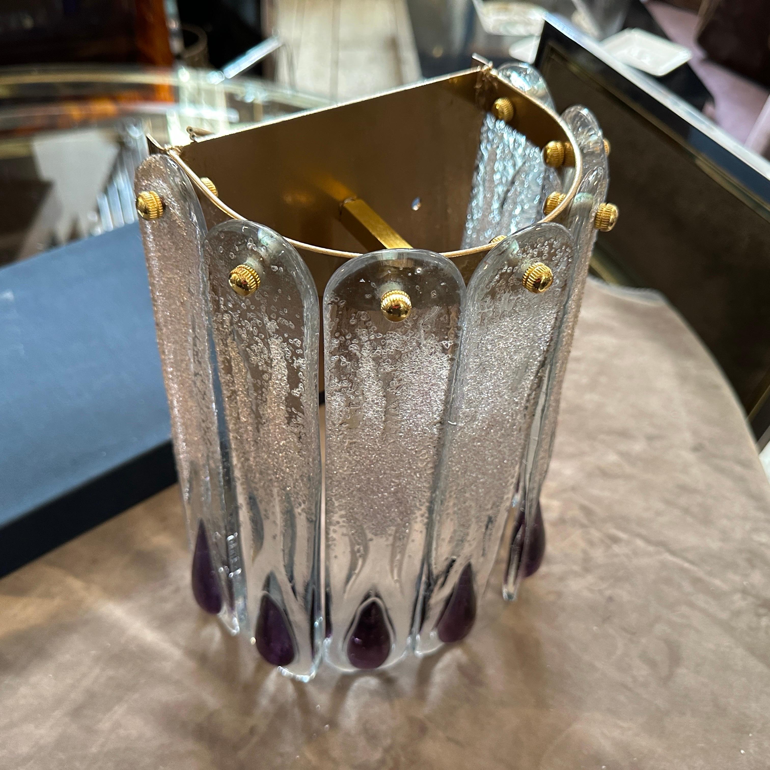 Lampada da parete in vetro di Murano trasparente e viola della metà del secolo scorso in vendita 3