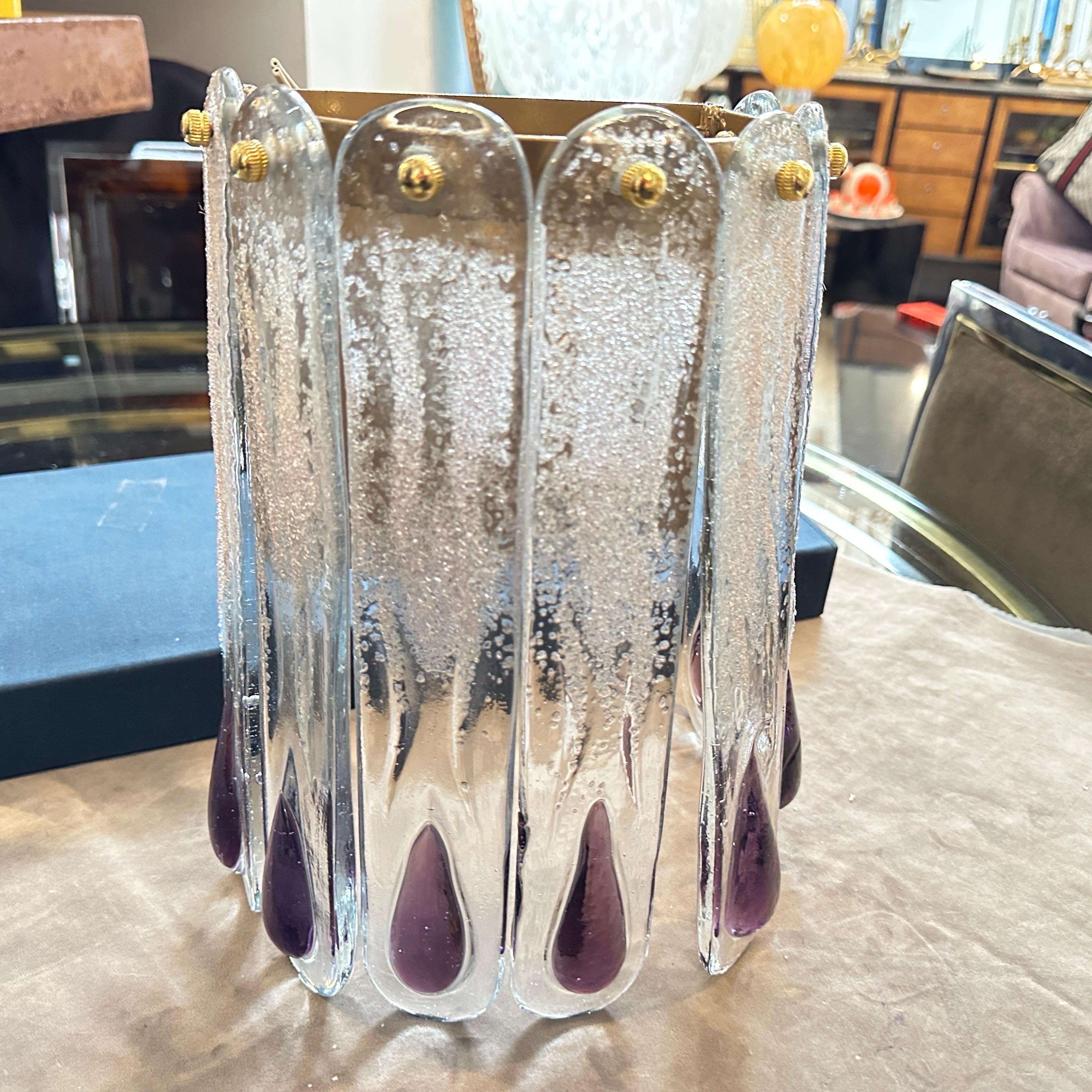 Lampada da parete in vetro di Murano trasparente e viola della metà del secolo scorso in vendita 4