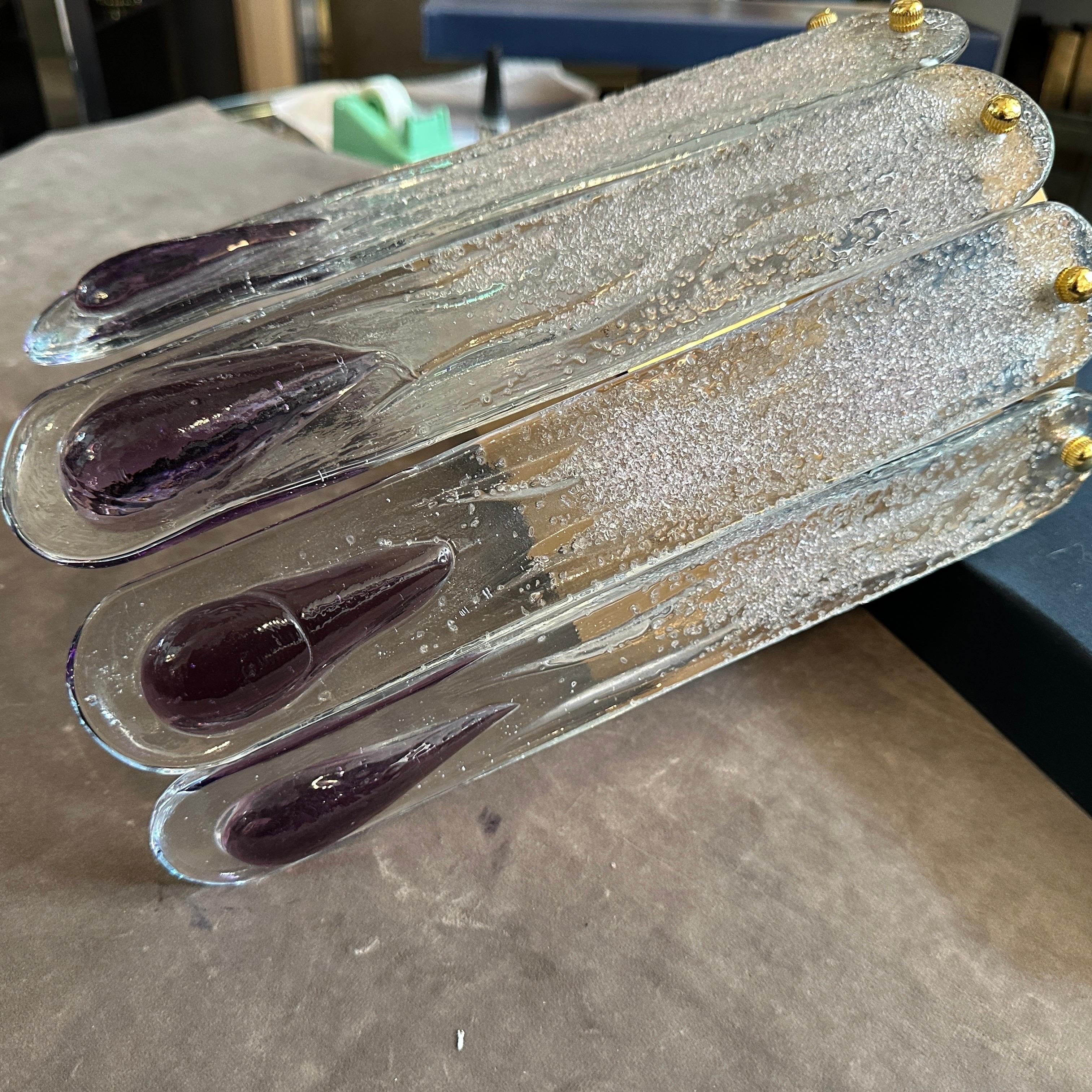 Lampada da parete in vetro di Murano trasparente e viola della metà del secolo scorso in vendita 5
