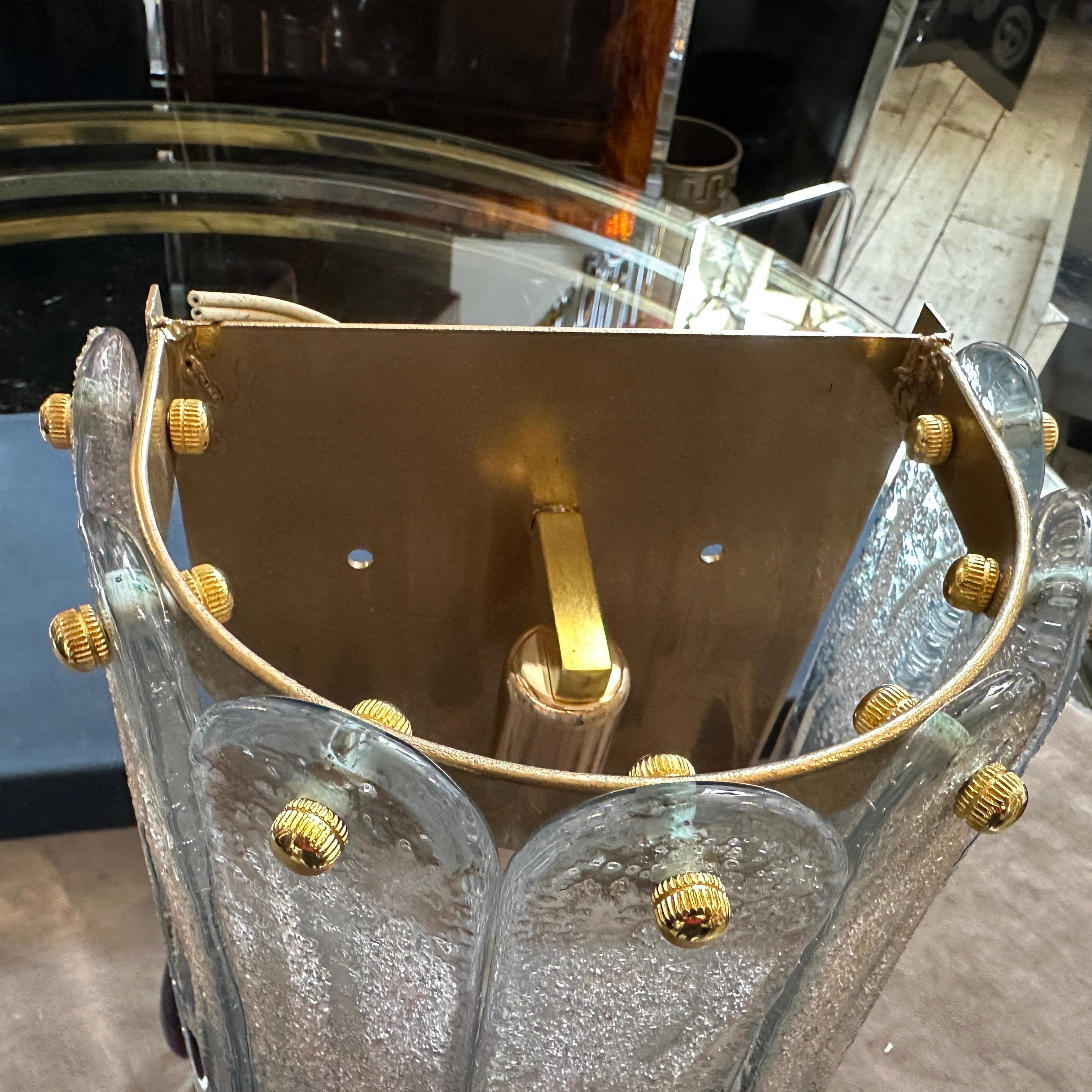 Lampada da parete in vetro di Murano trasparente e viola della metà del secolo scorso in vendita 6