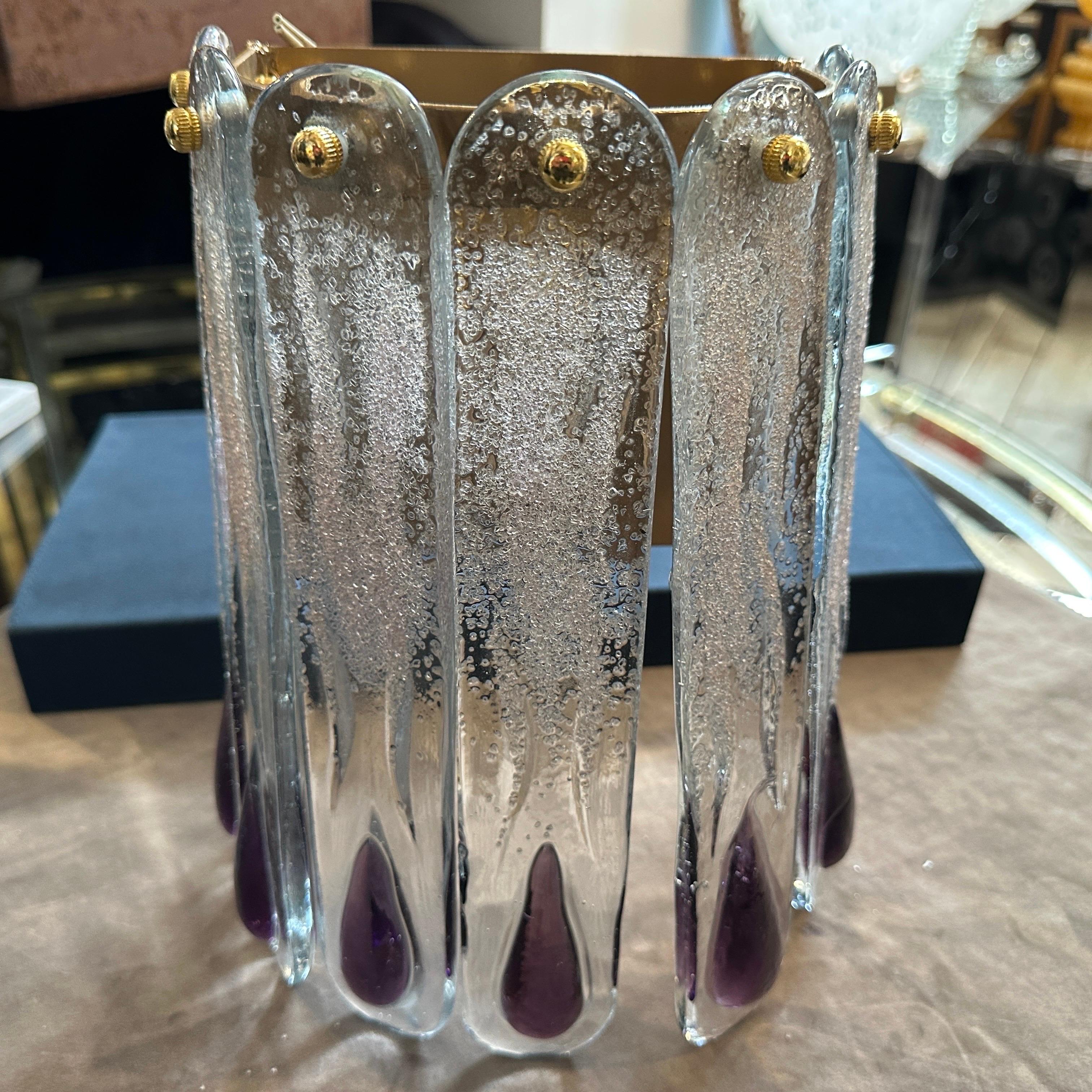 Lampada da parete in vetro di Murano trasparente e viola della metà del secolo scorso in vendita 7