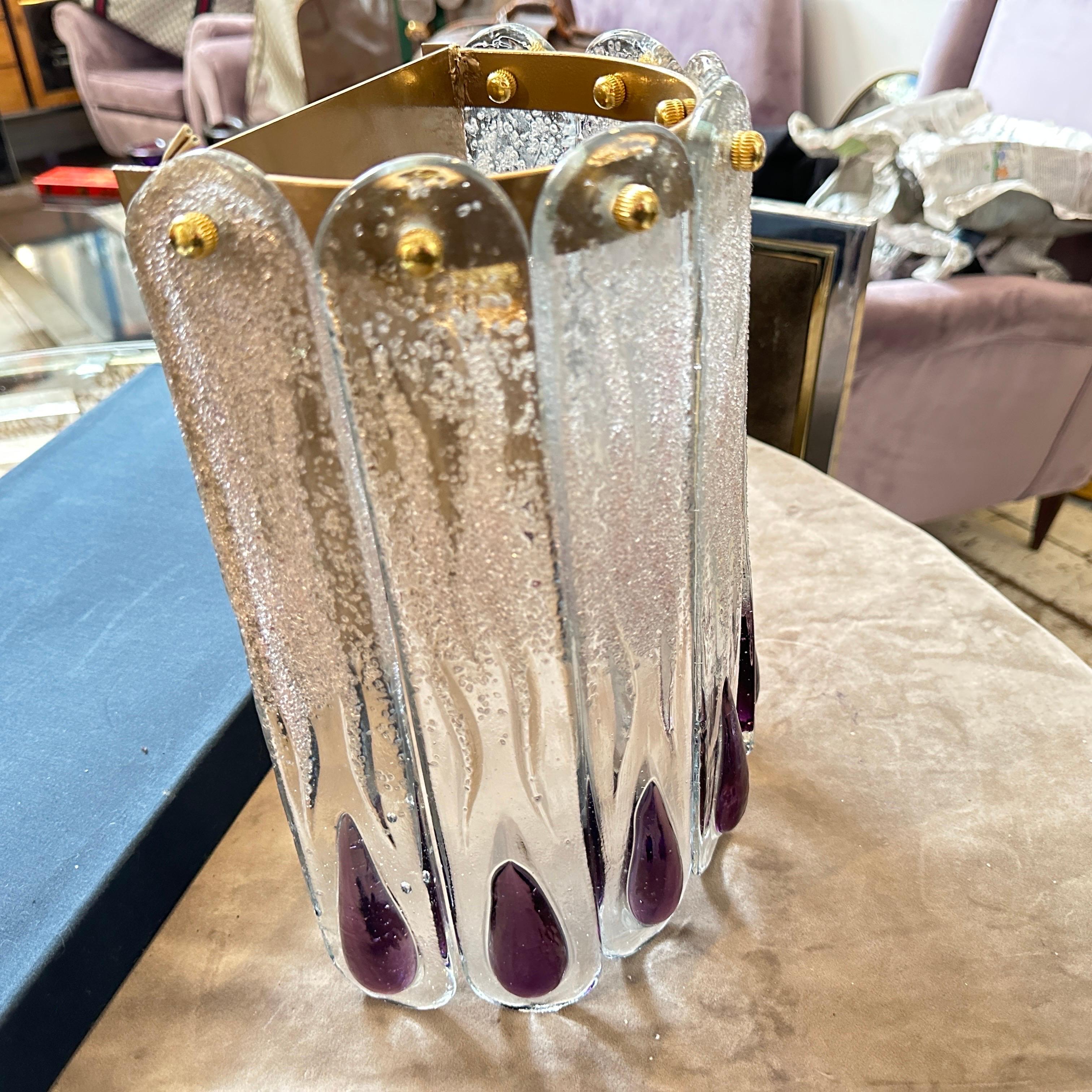 Lampada da parete in vetro di Murano trasparente e viola della metà del secolo scorso in vendita 8