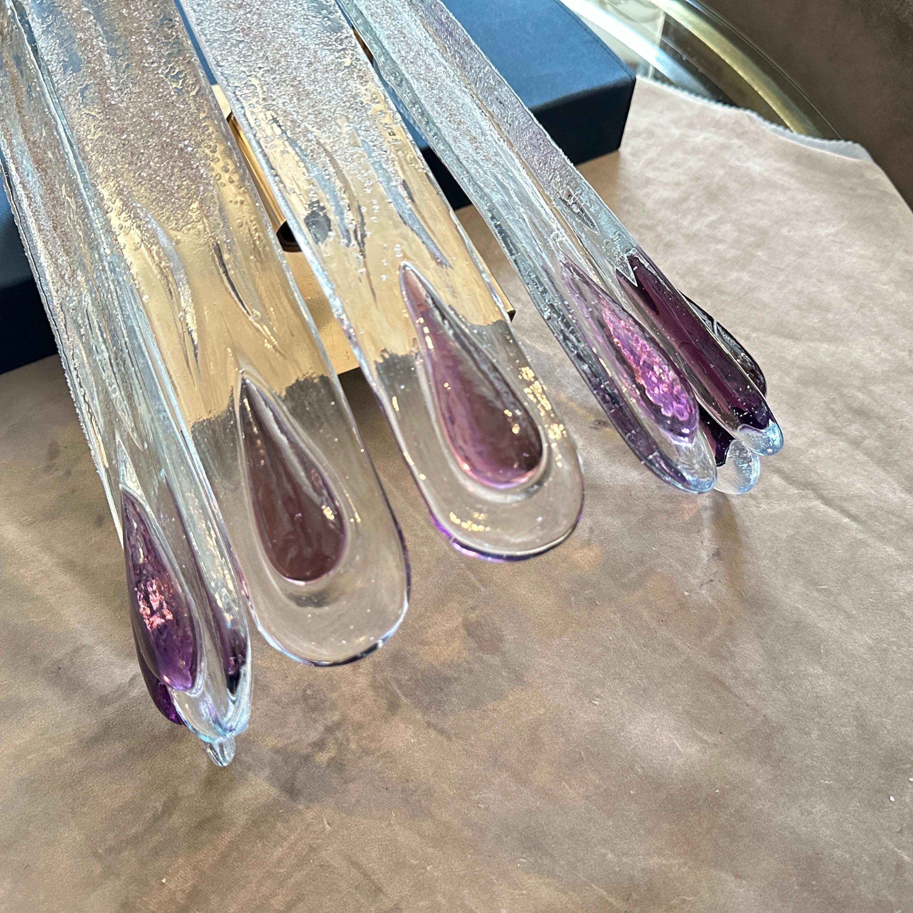 Lampada da parete in vetro di Murano trasparente e viola della metà del secolo scorso in vendita 9