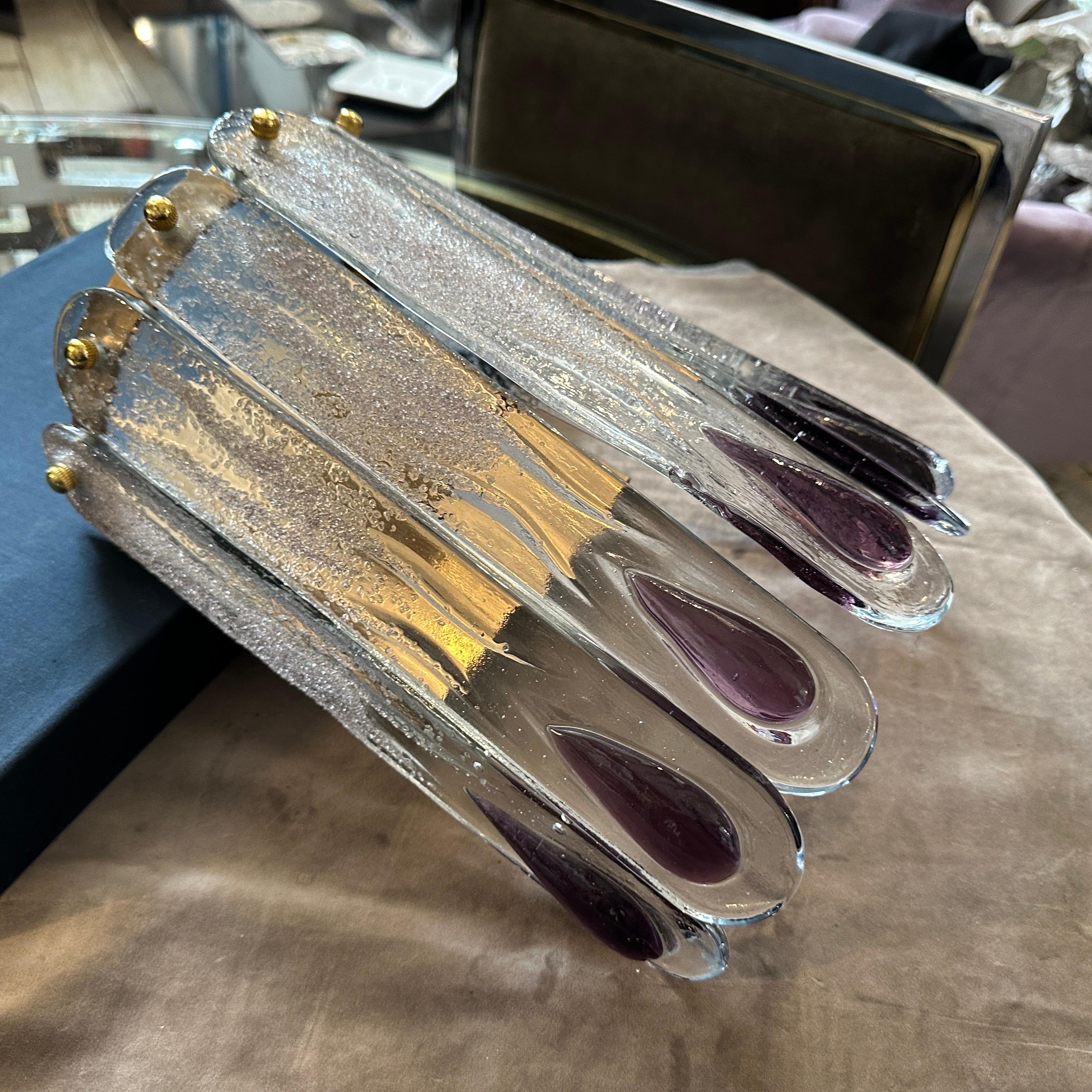 Lampada da parete in vetro di Murano trasparente e viola della metà del secolo scorso in vendita 10