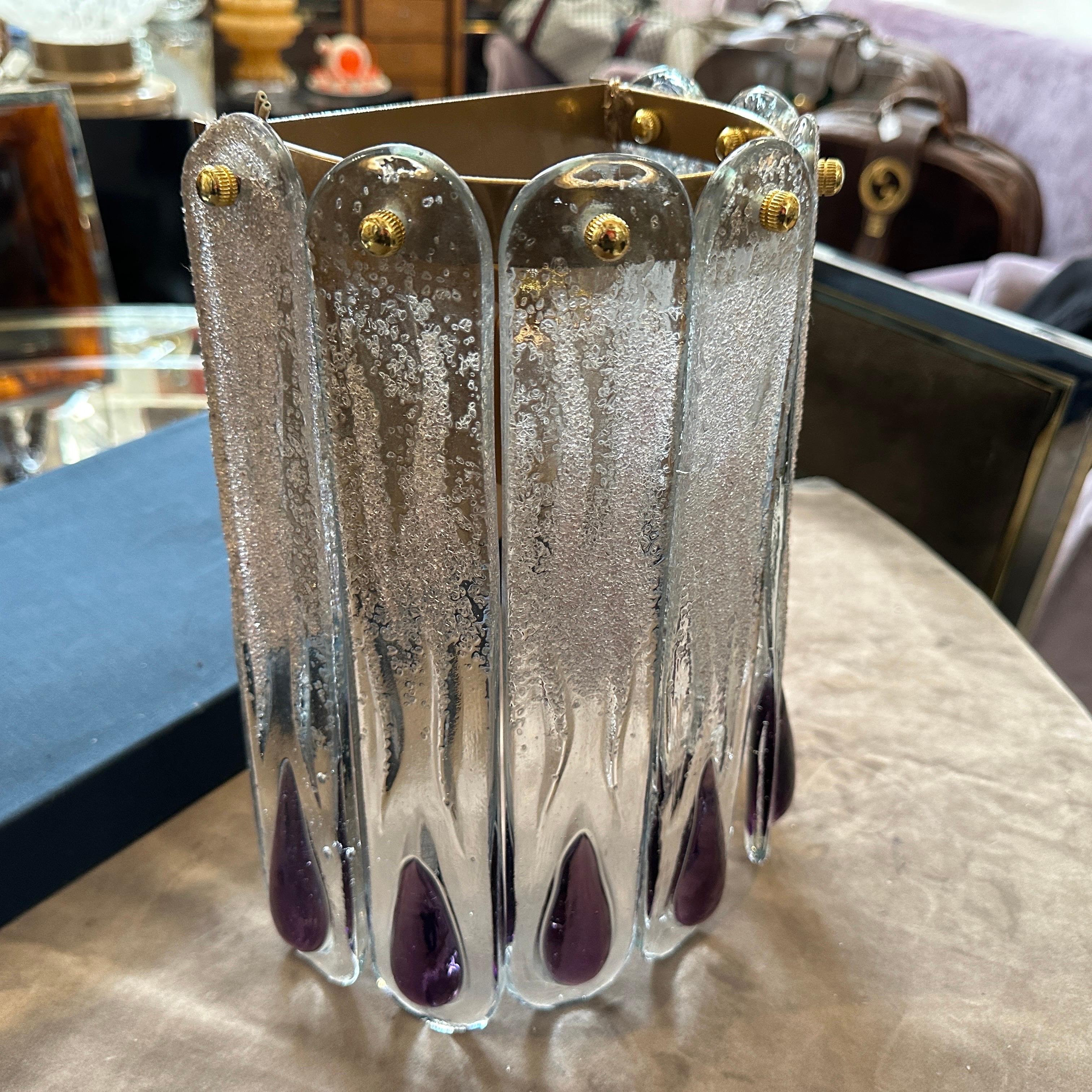 Lampada da parete in vetro di Murano trasparente e viola della metà del secolo scorso in vendita 11